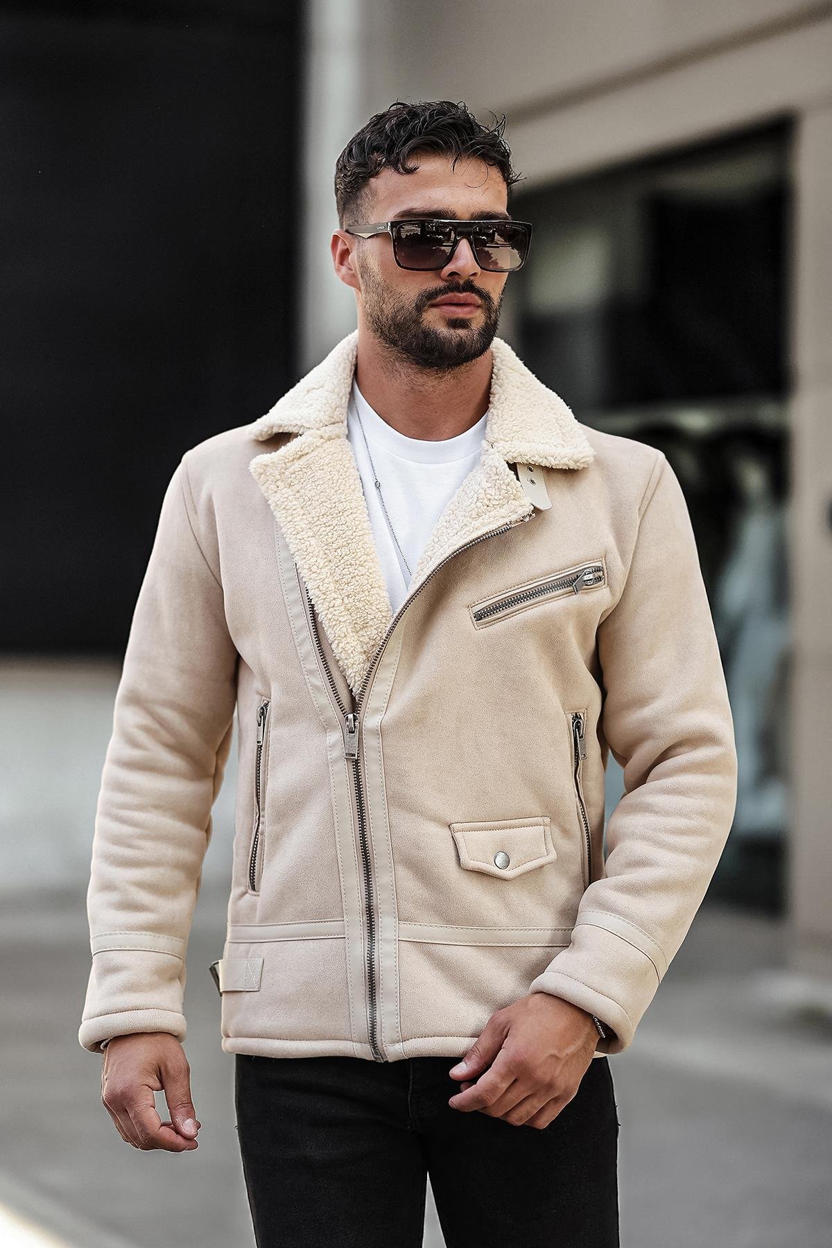 Erkek Kürklü Süet Deri Mont Ceket