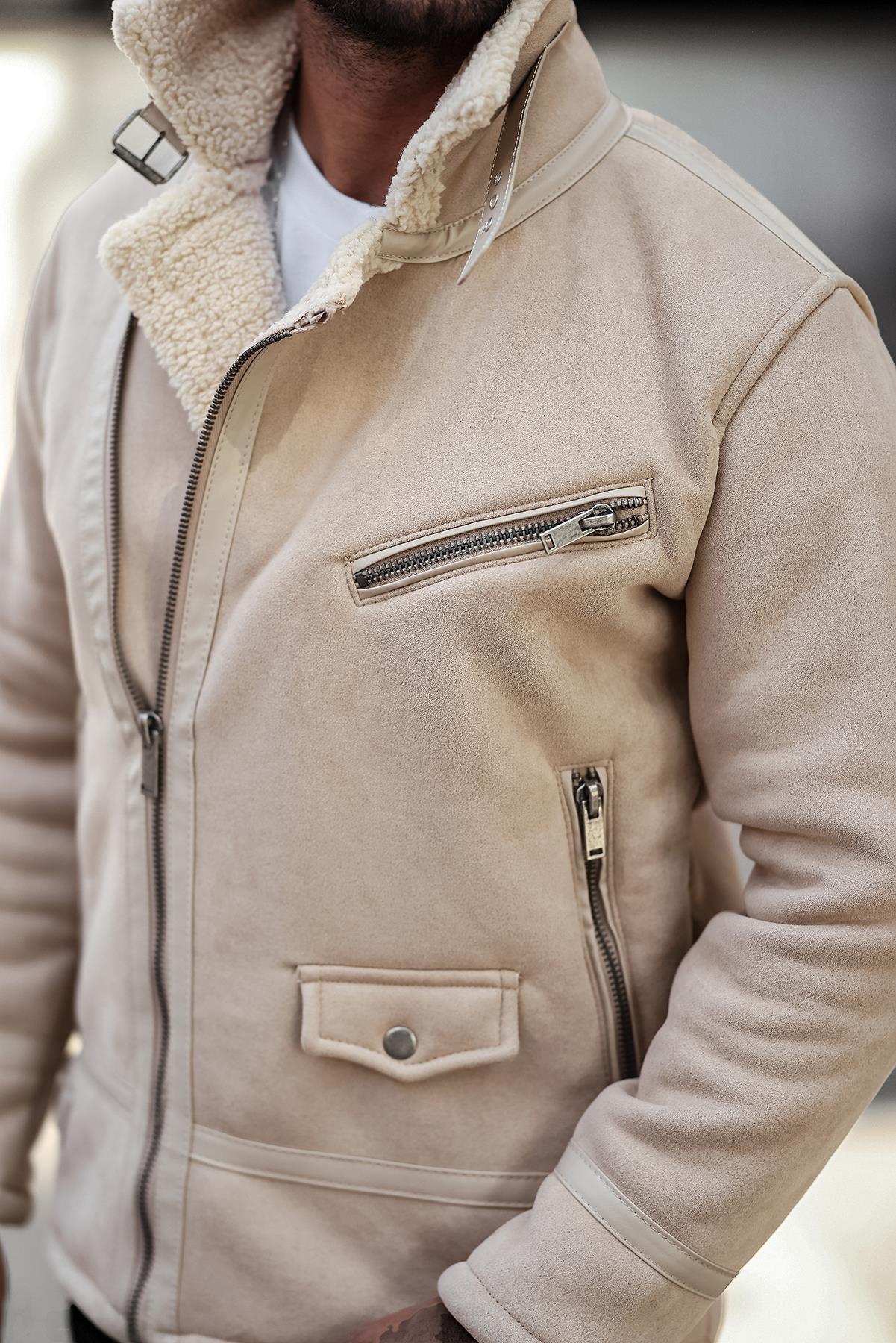 Erkek Kürklü Süet Deri Mont Ceket