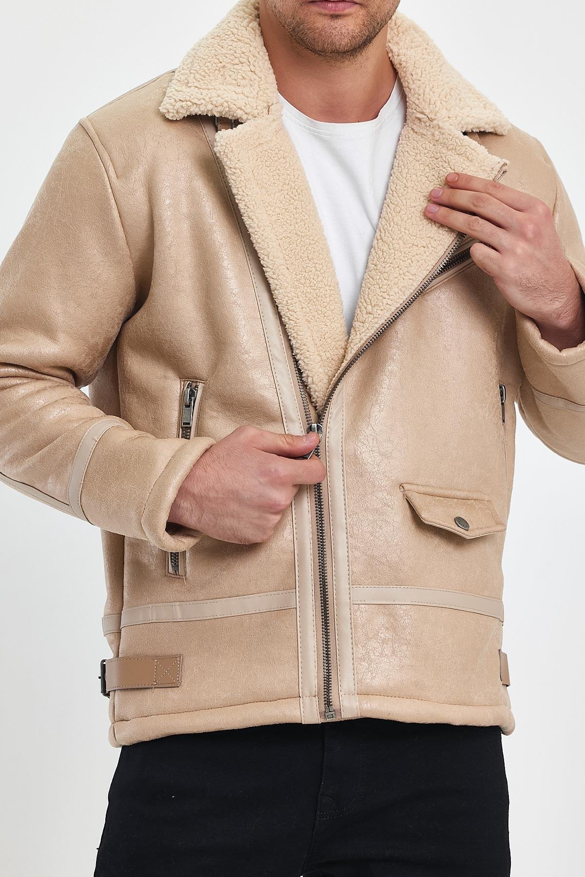 Erkek Kürklü Süet Deri Mont Ceket