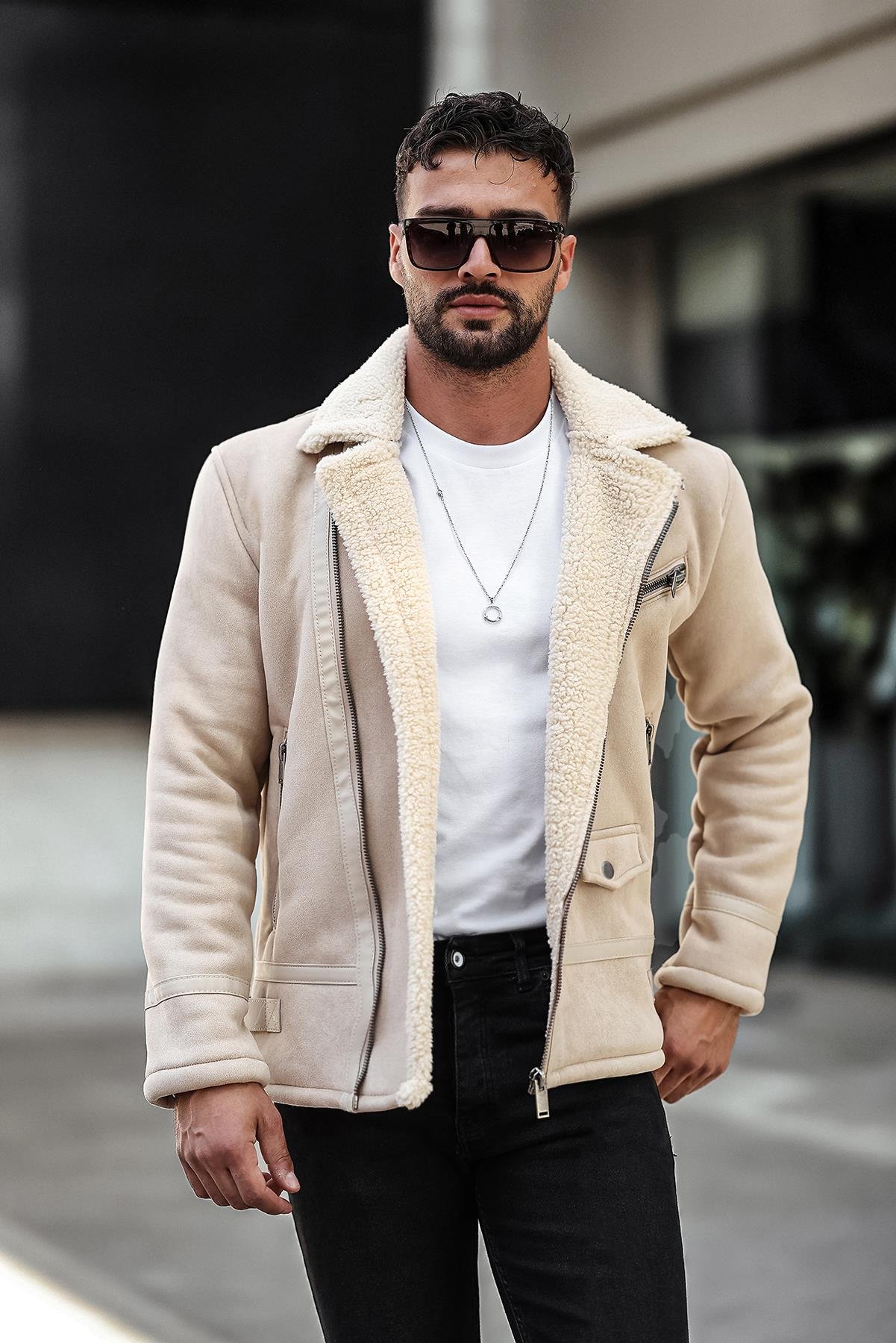 Erkek Kürklü Süet Deri Mont Ceket