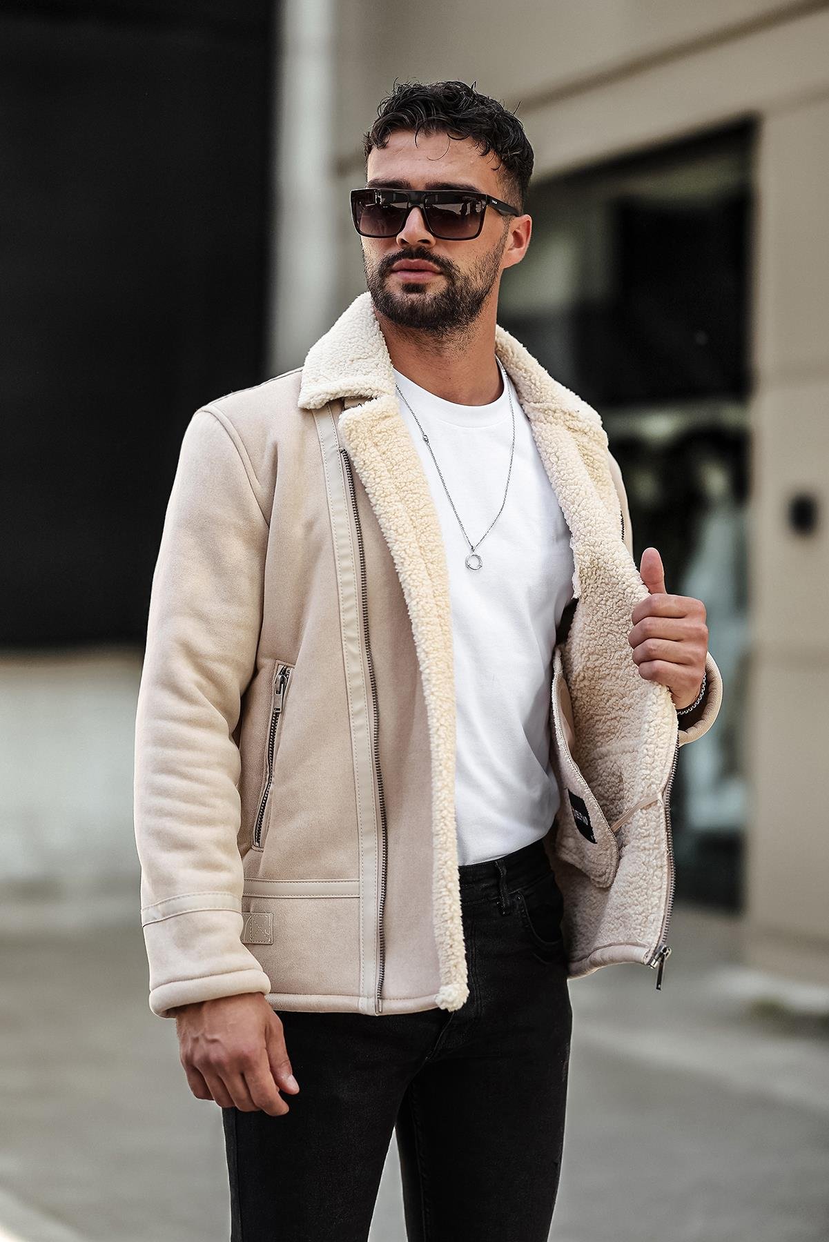 Erkek Kürklü Süet Deri Mont Ceket