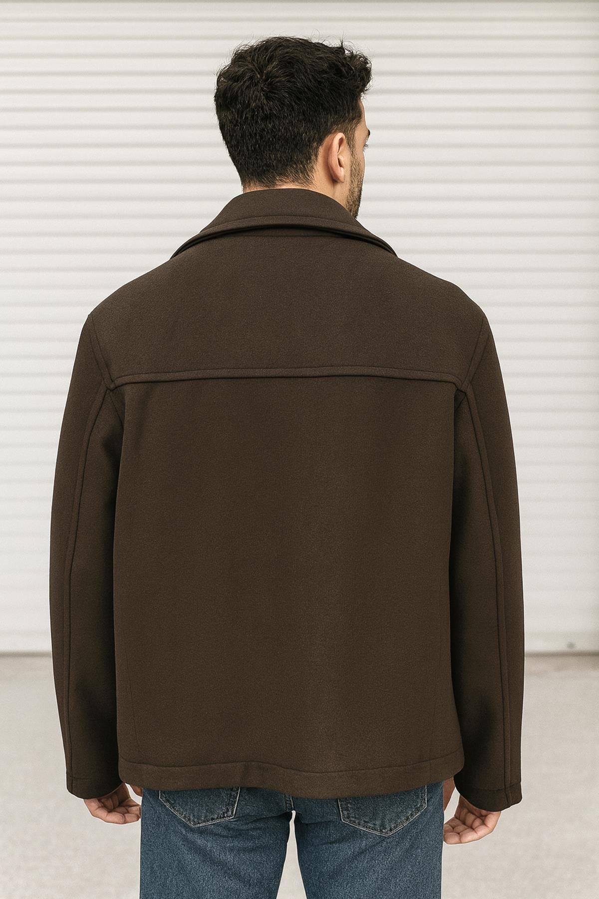 Erkek Oversize Kruvaze Kaşe Kaban