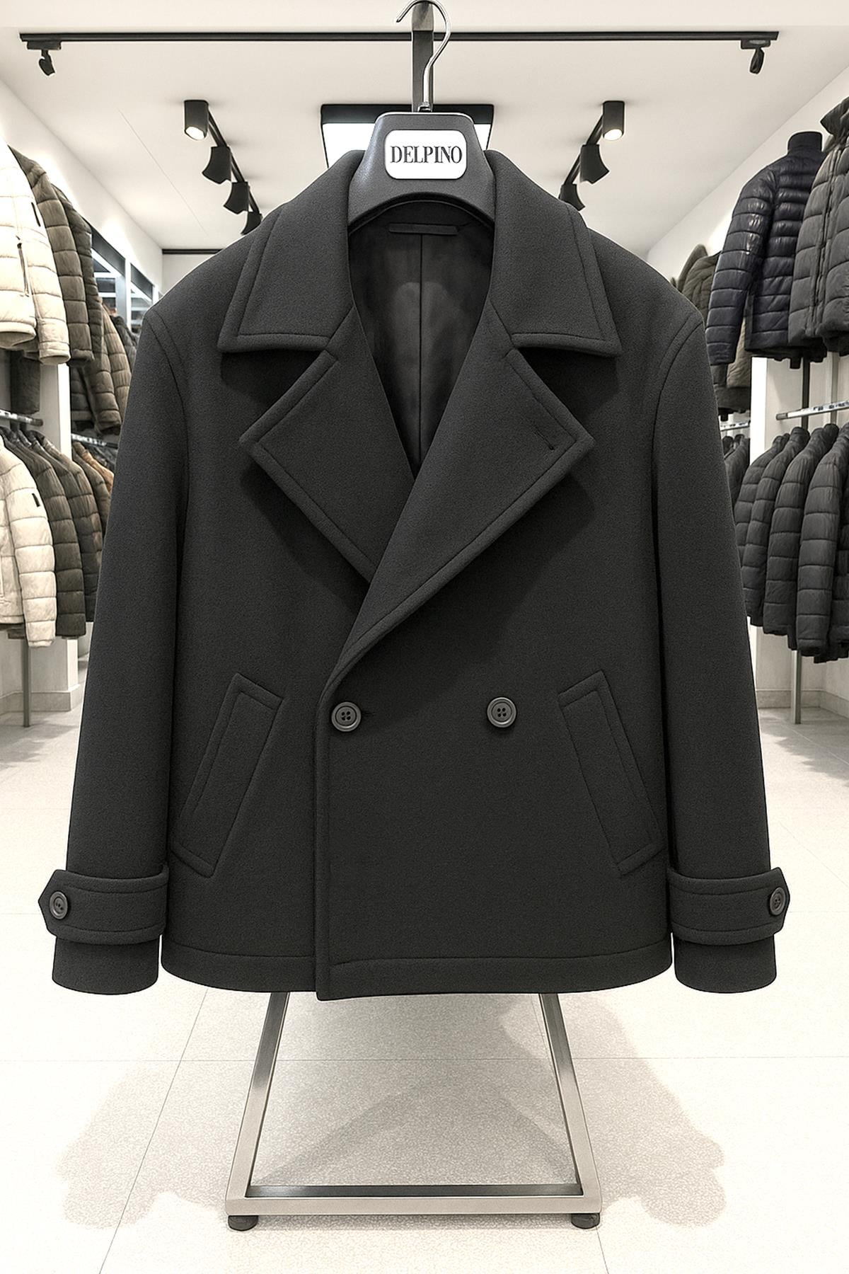 Erkek Oversize Kruvaze Kaşe Kaban