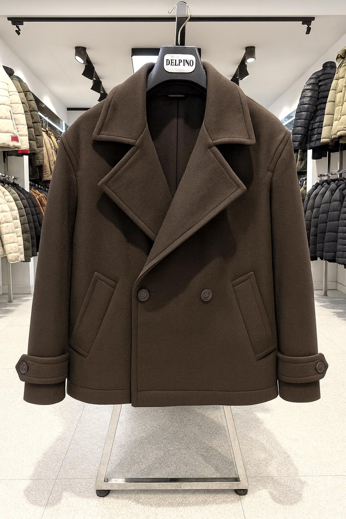 Erkek Oversize Kruvaze Kaşe Kaban