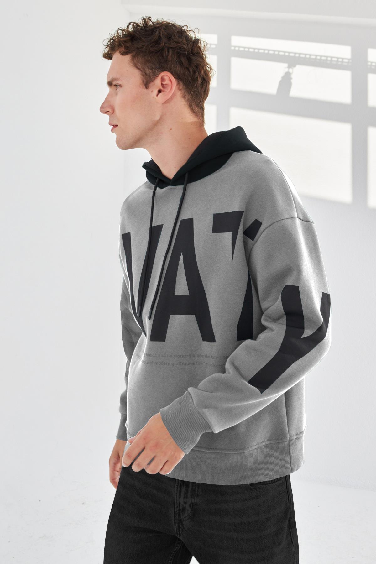 Kapüşonlu Yarım Oversize Sweatshirt