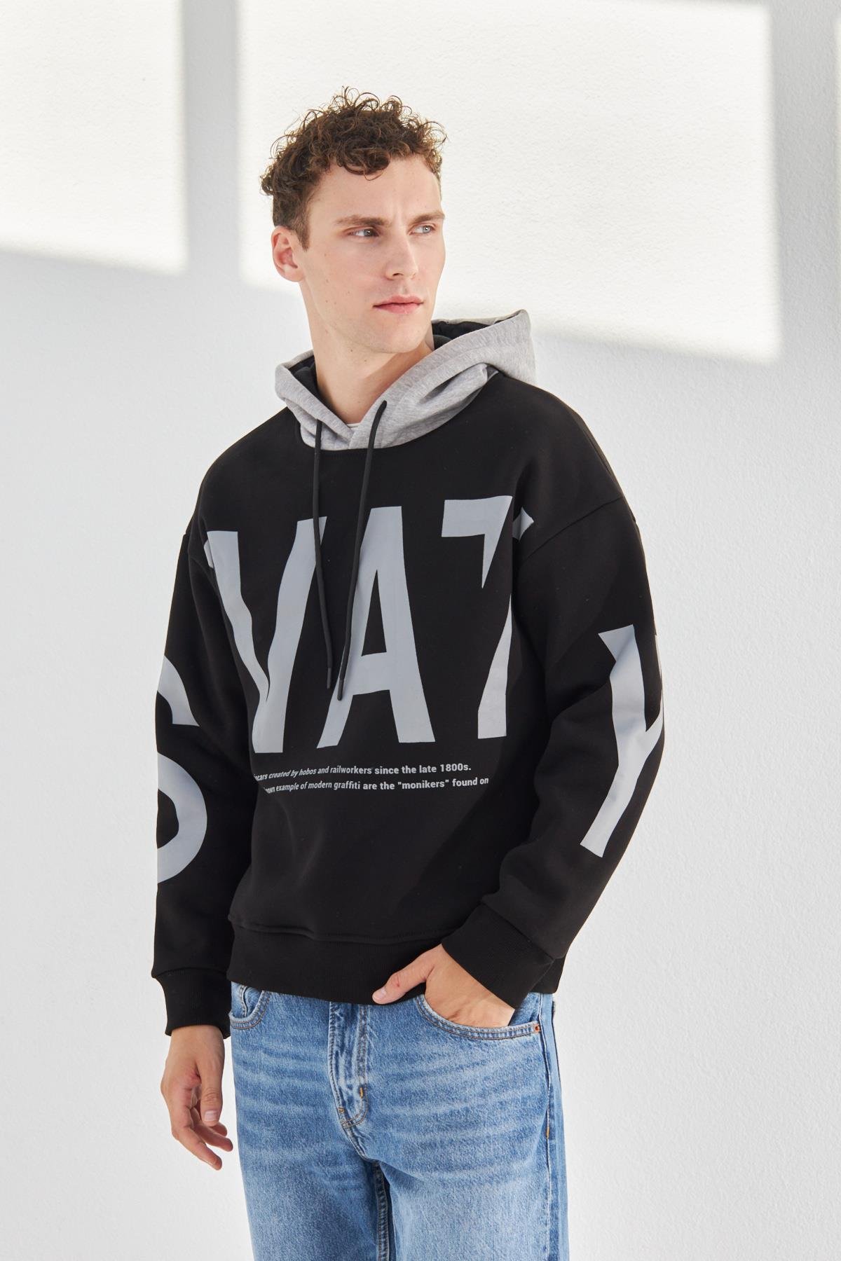 Kapüşonlu Yarım Oversize Sweatshirt