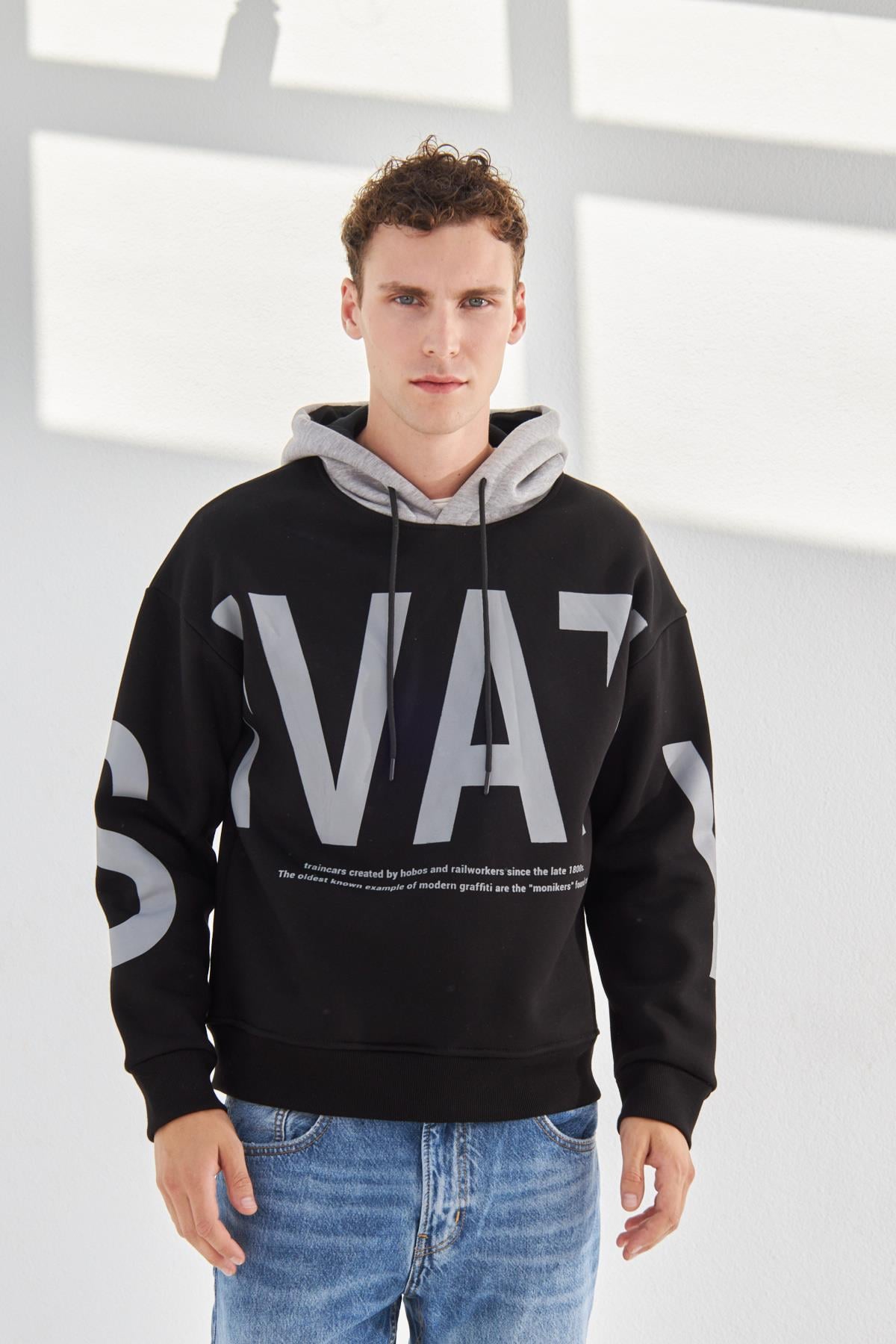 Kapüşonlu Yarım Oversize Sweatshirt