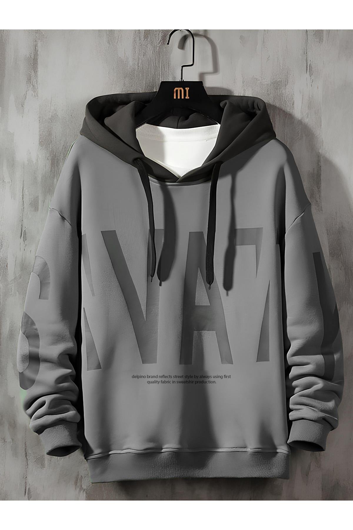 Kapüşonlu Yarım Oversize Sweatshirt