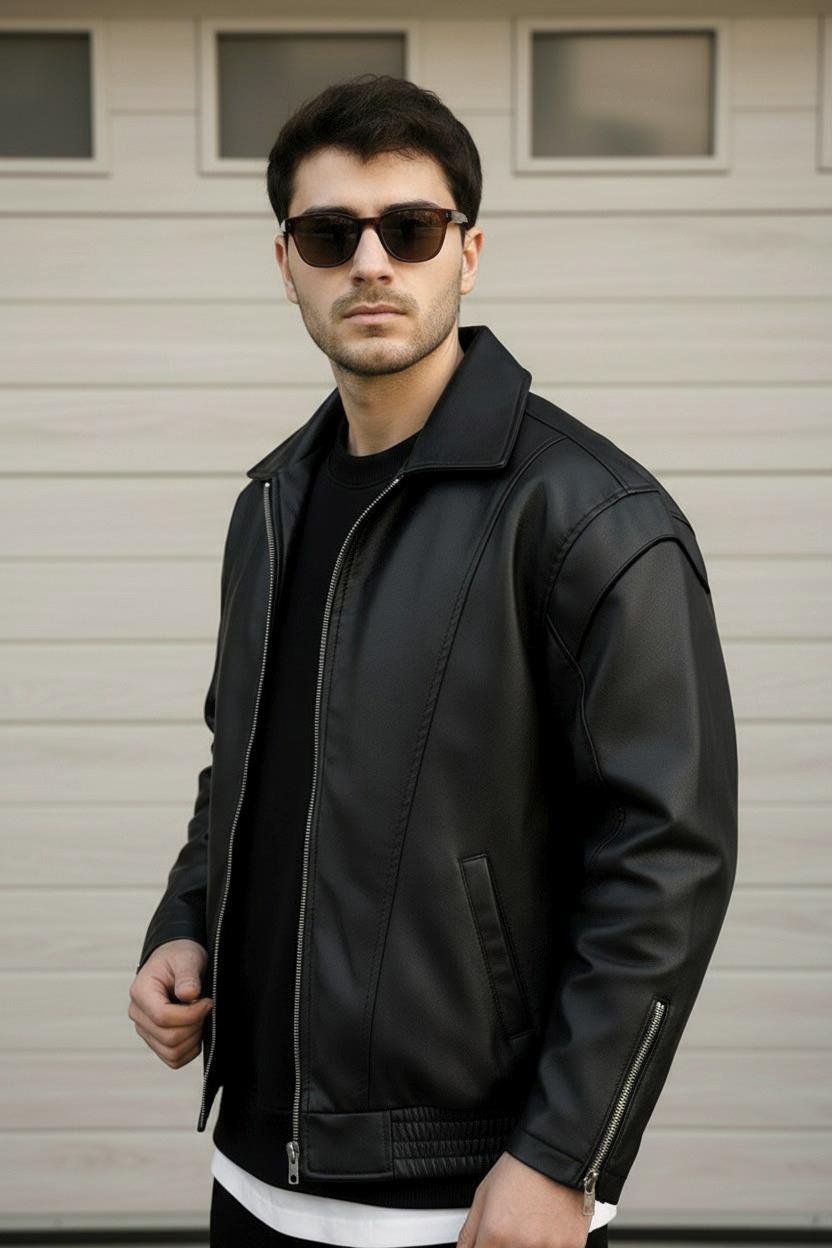 Oversize Rahat Kalıp Deri Ceket