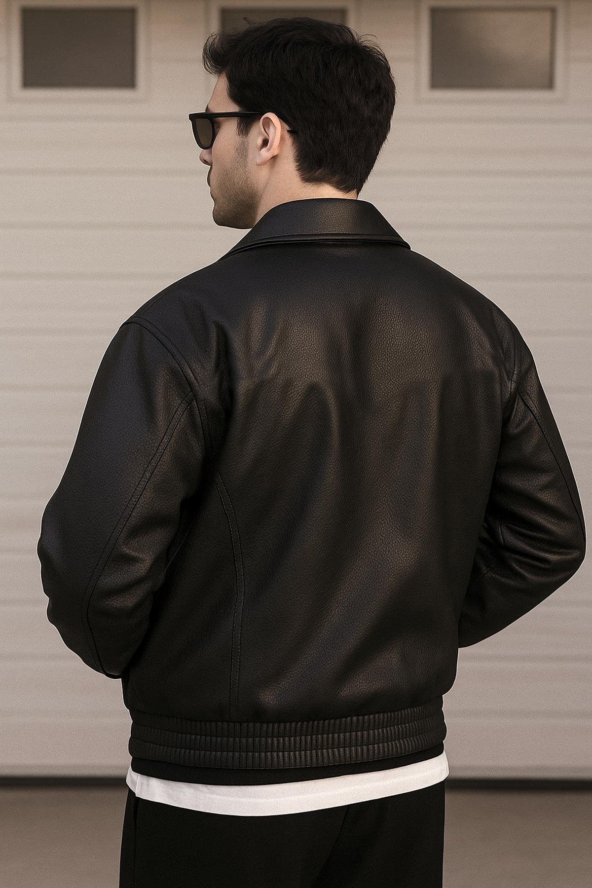 Oversize Rahat Kalıp Deri Ceket