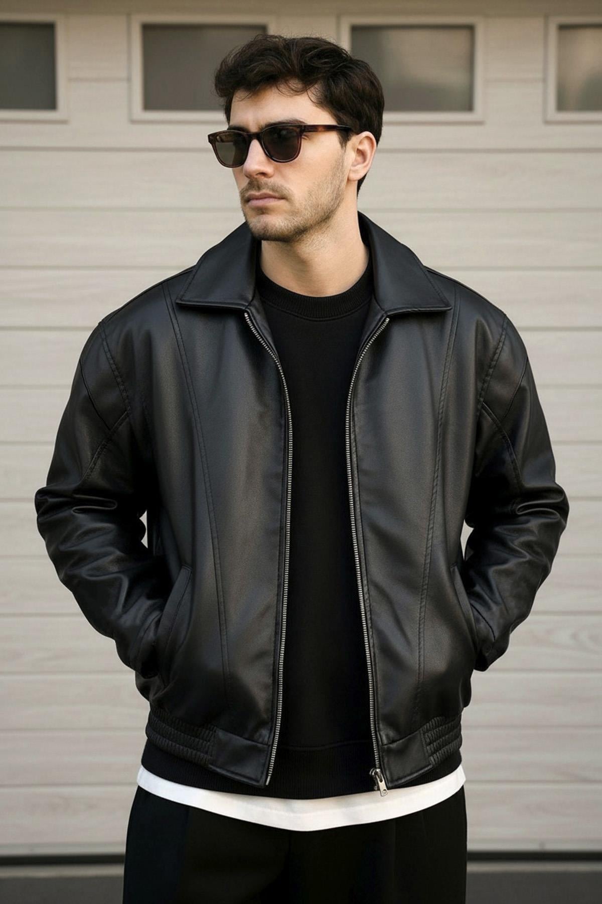 Oversize Rahat Kalıp Deri Ceket
