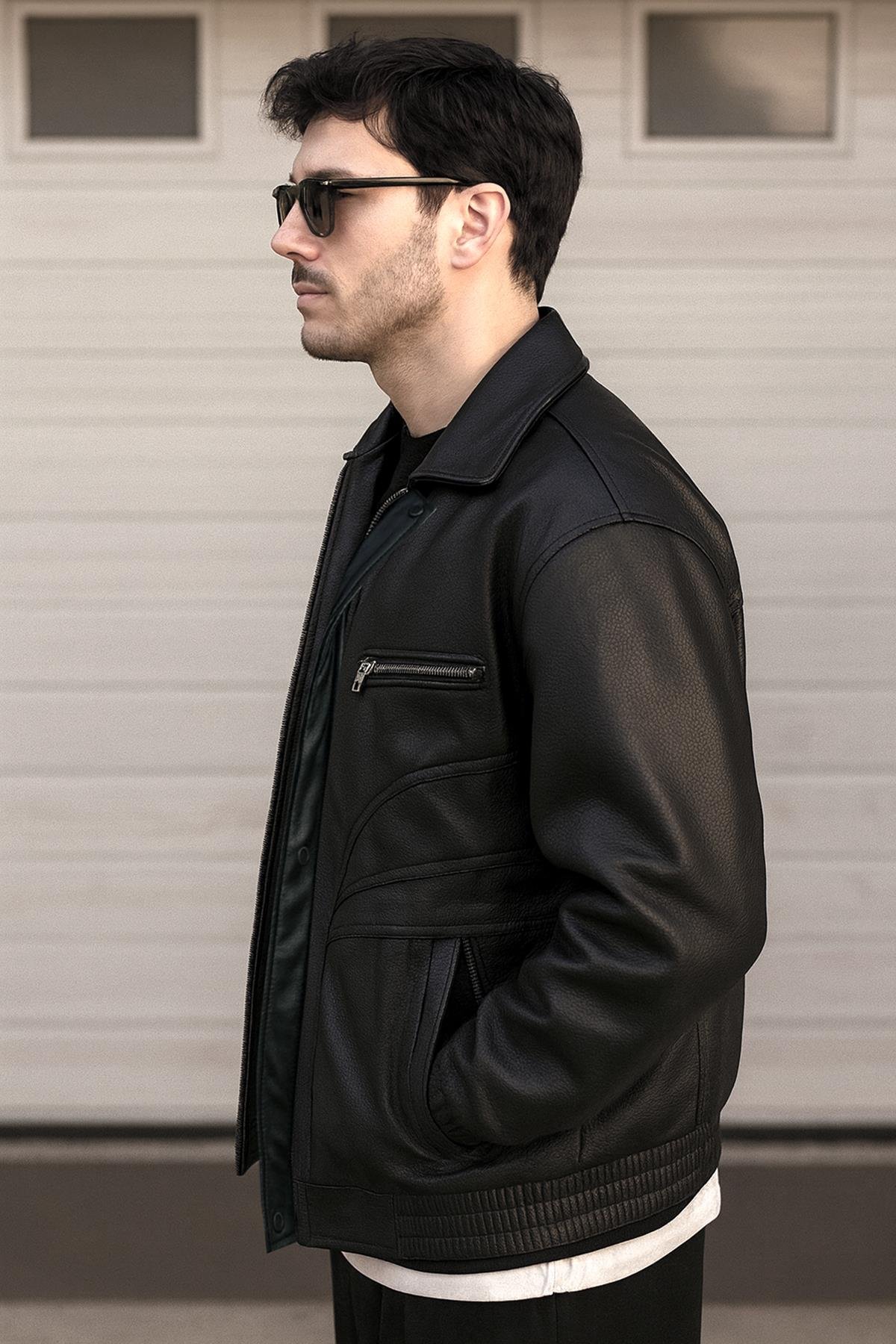 Oversize Rahat Kalıp Deri Ceket