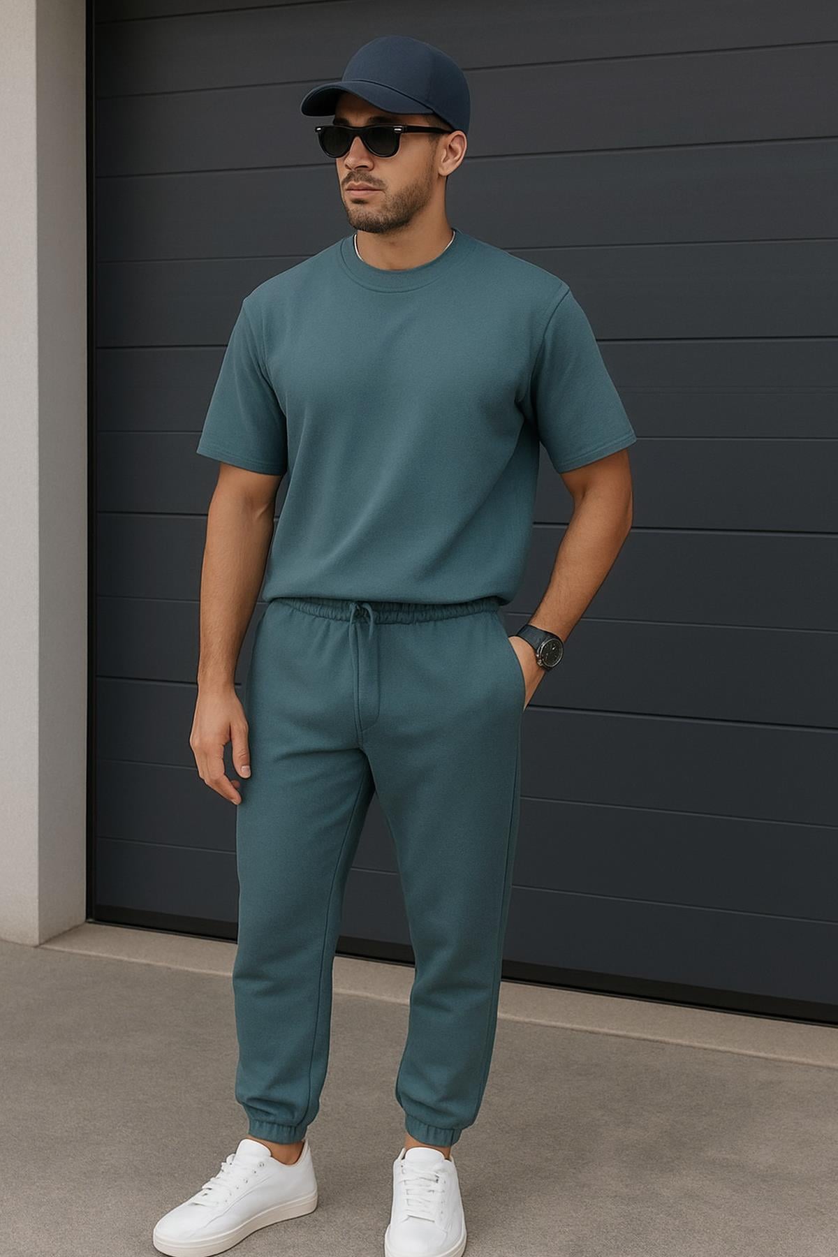 Regular Kalıp 2'li Set Relax Comfort Fit Şardonsuz Tshirt Jogger Eşofman Takımı