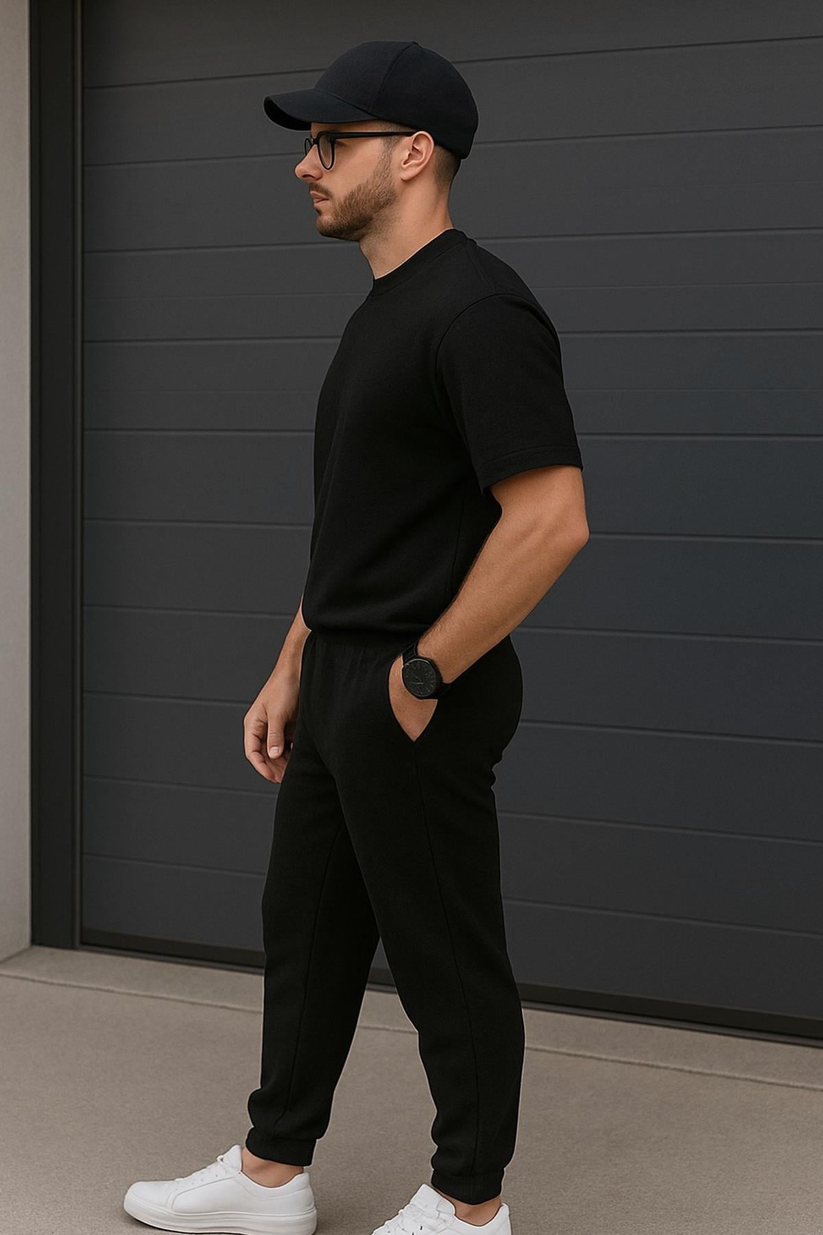 Regular Kalıp 2'li Set Relax Comfort Fit Şardonsuz Tshirt Jogger Eşofman Takımı