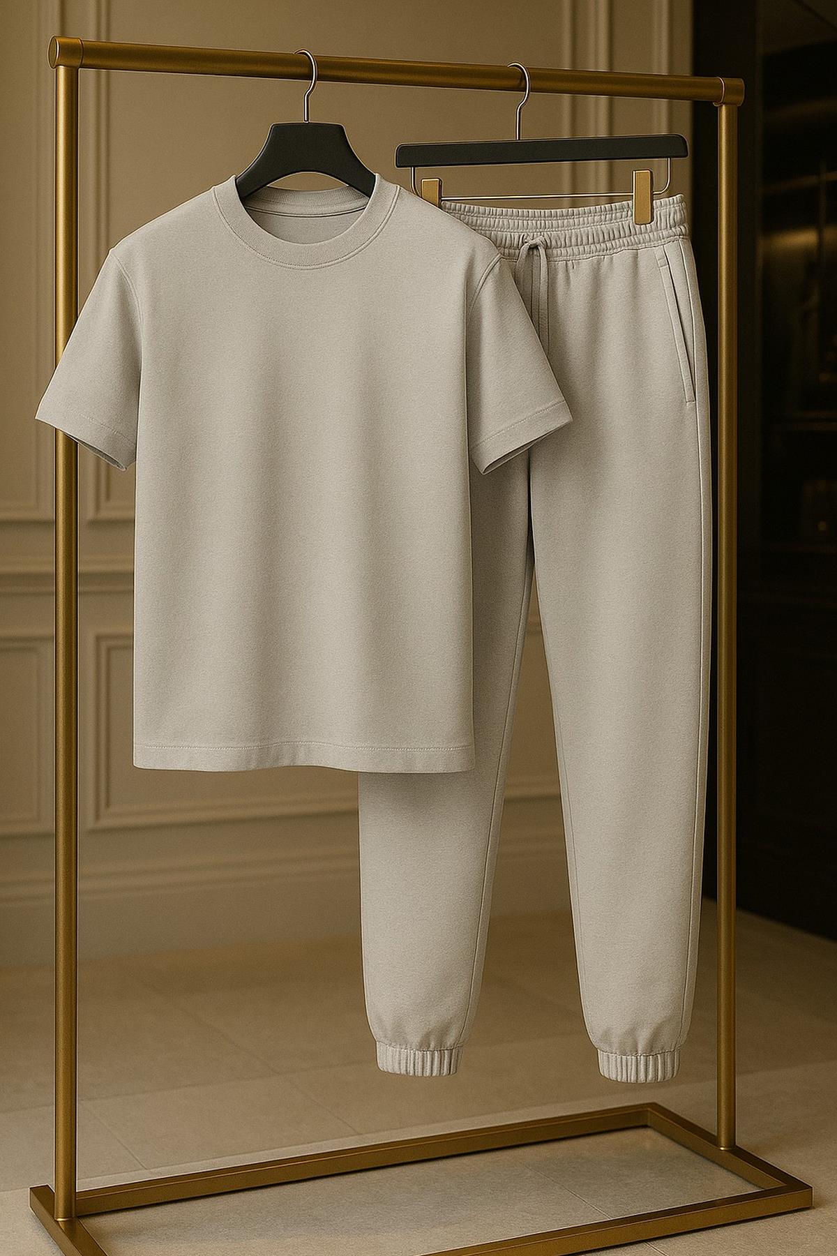 Regular Kalıp 2'li Set Relax Comfort Fit Şardonsuz Tshirt Jogger Eşofman Takımı