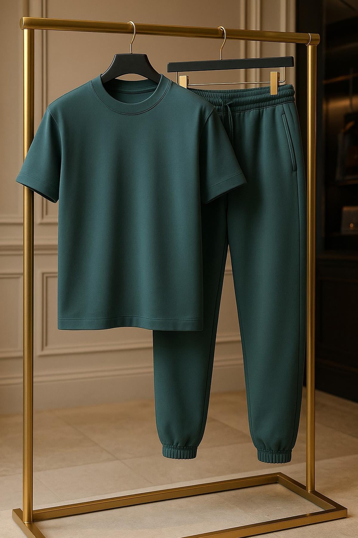 Regular Kalıp 2'li Set Relax Comfort Fit Şardonsuz Tshirt Jogger Eşofman Takımı