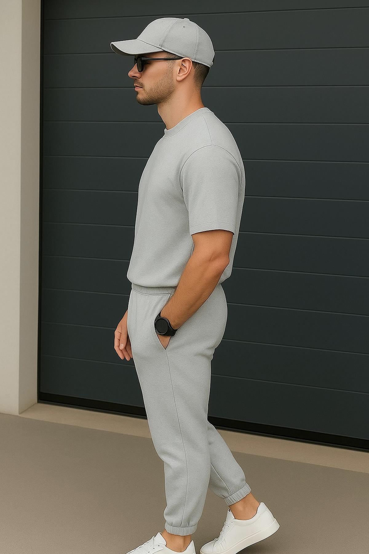 Regular Kalıp 2'li Set Relax Comfort Fit Şardonsuz Tshirt Jogger Eşofman Takımı