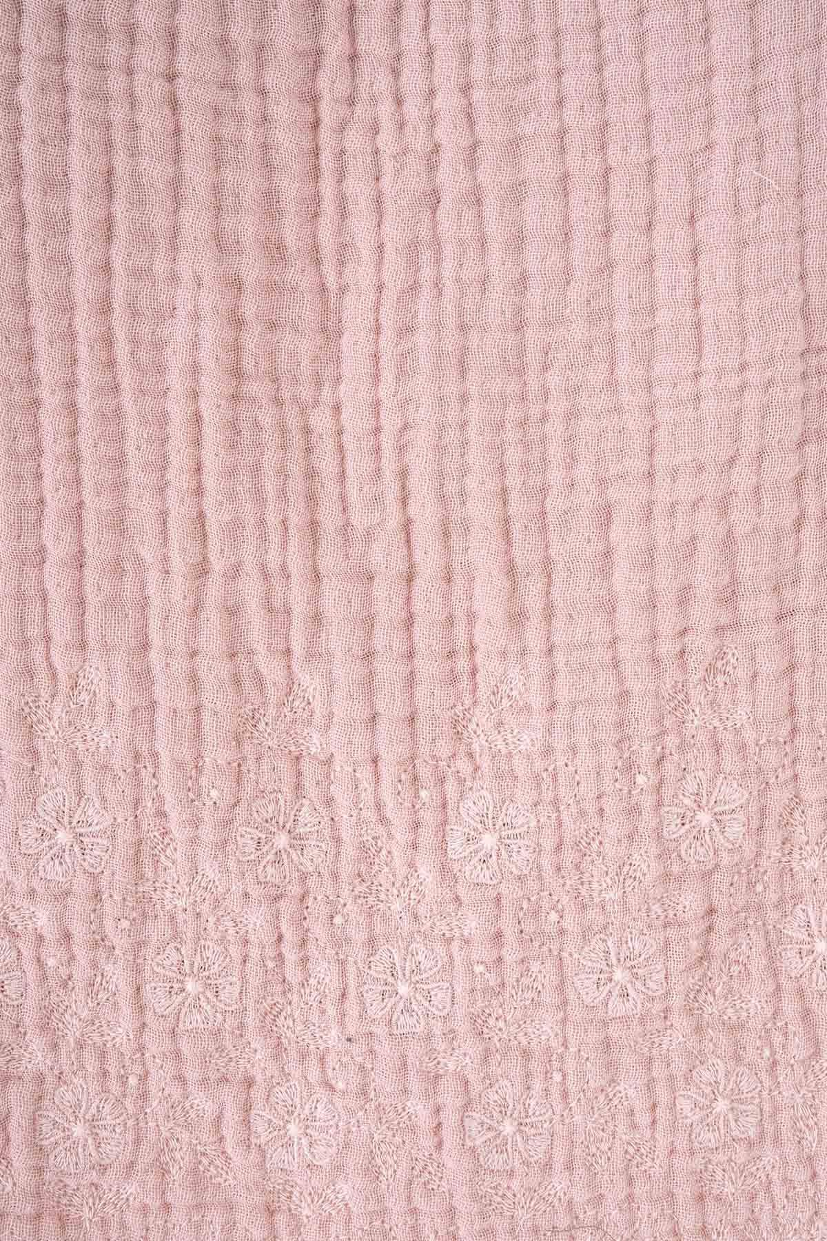 Brode Nakışlı Kare Yaka Müslin Bluz Pembe