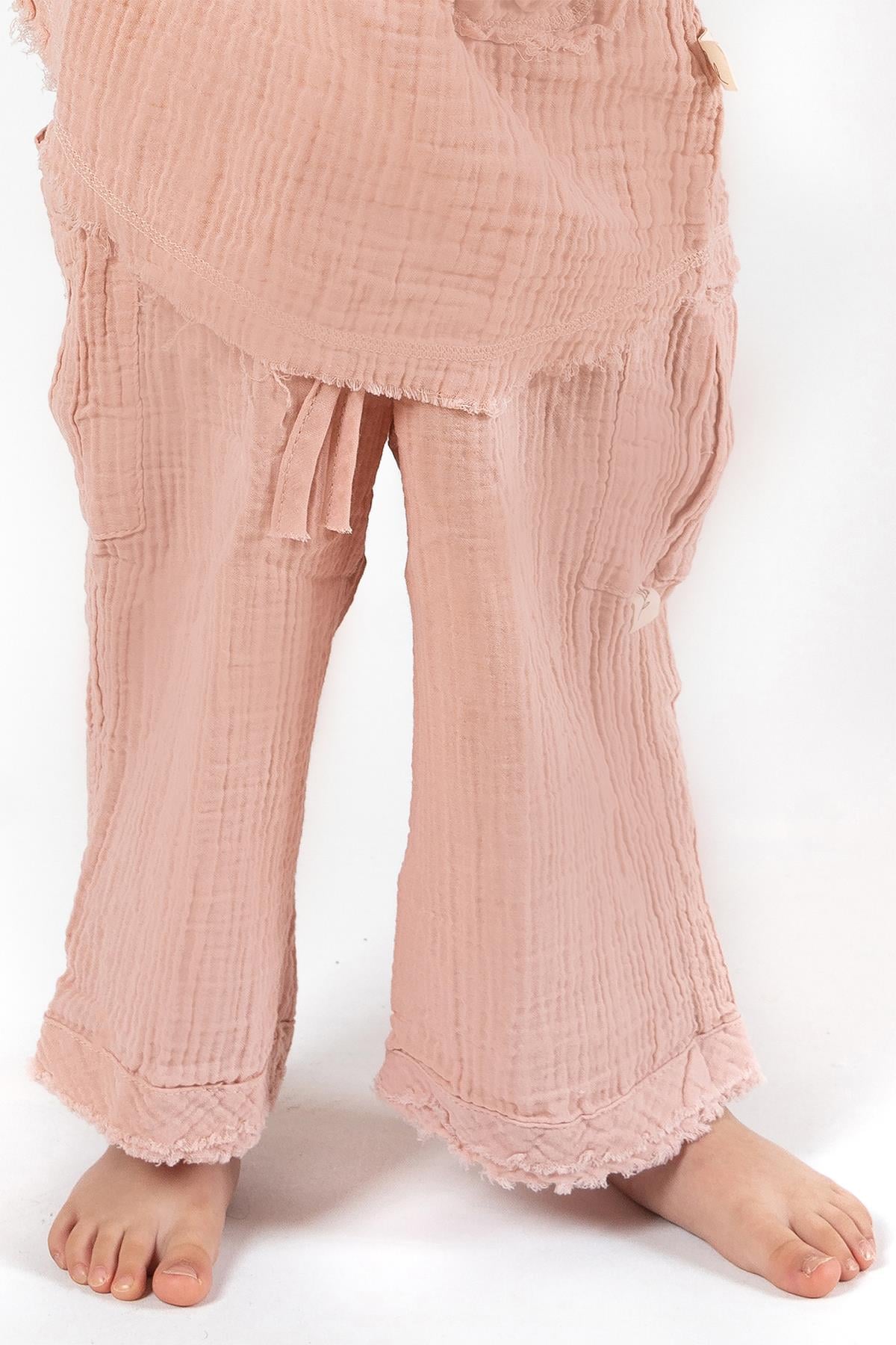 Faven Müslin Çocuk Kargo Pantolon Pembe