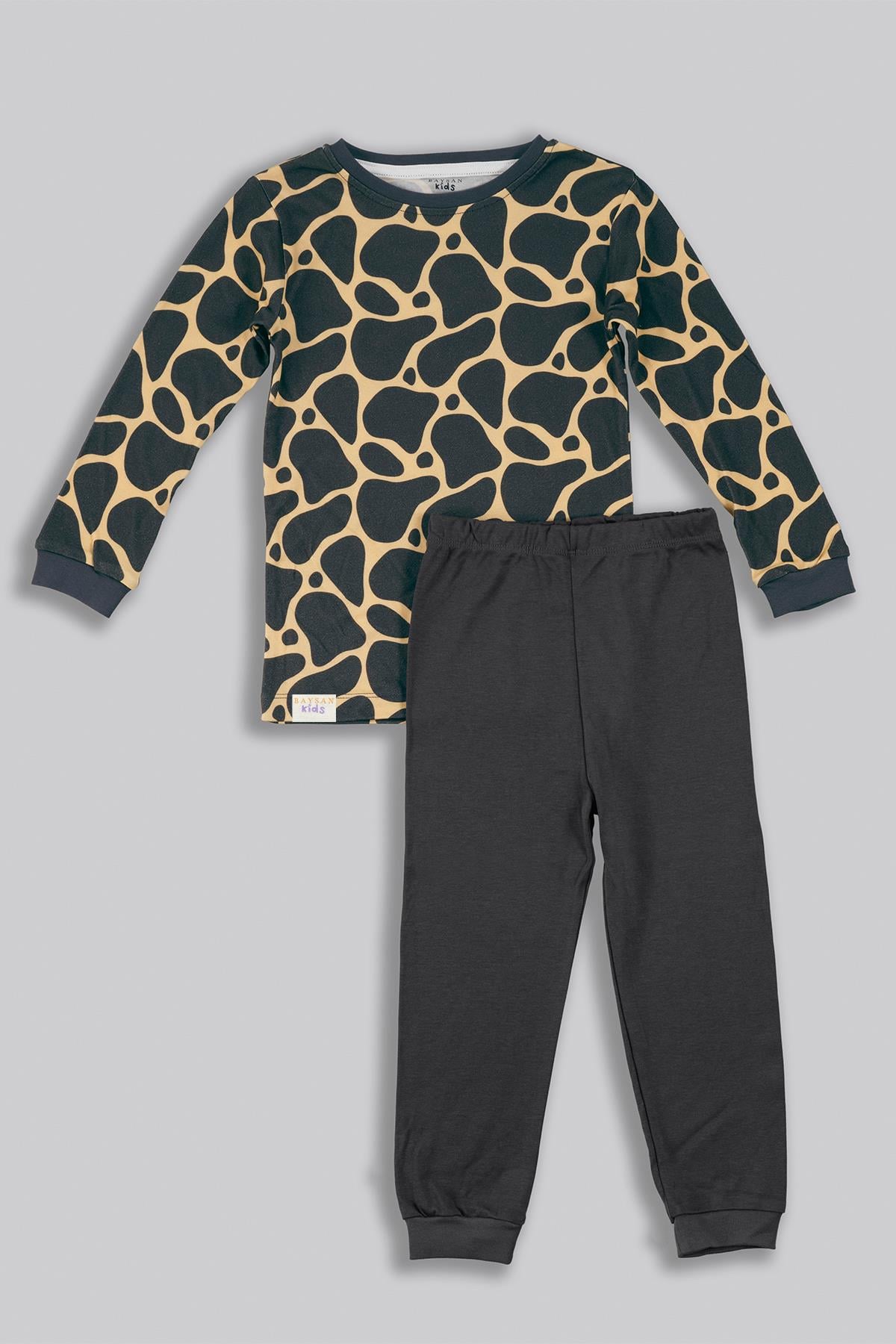 Giraffe Baskılı Bambu Bebek & Çocuk Alt-Üst Takım Siyah