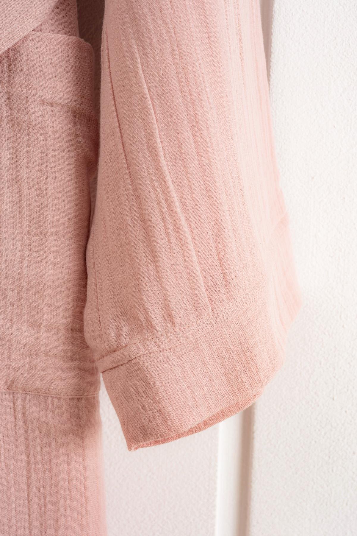 Kimono Yaka Unisex Müslin Bornoz Pudra