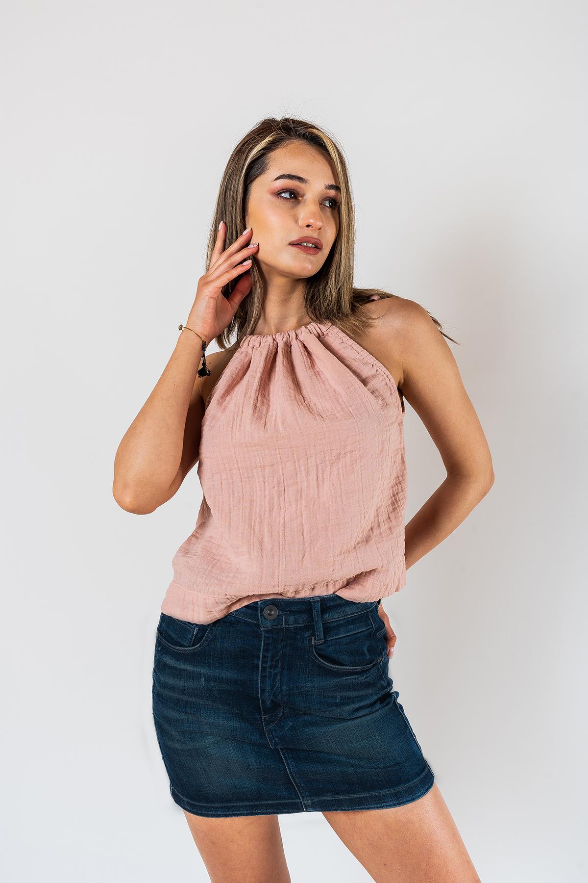Kyra Müslin Bağlamalı Bluz Pembe