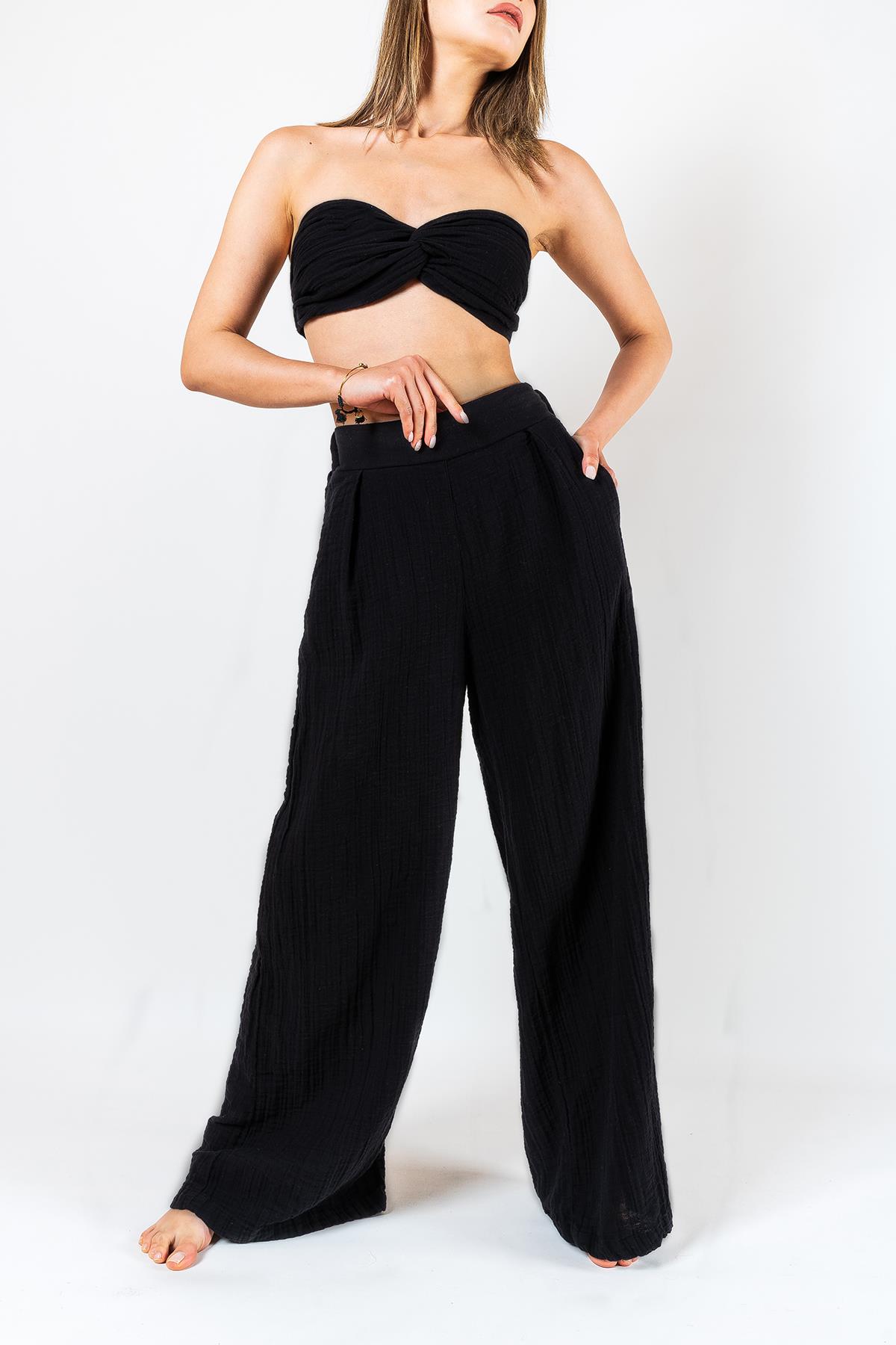 Kyra Müslin Pantolon Siyah