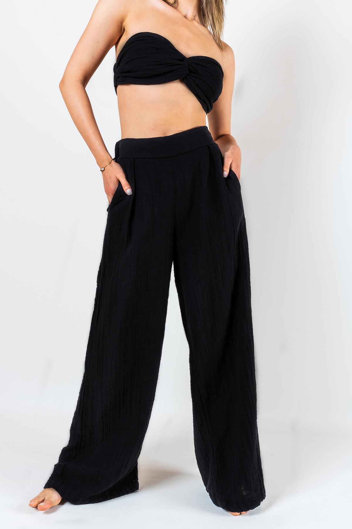 Kyra Müslin Pantolon Siyah