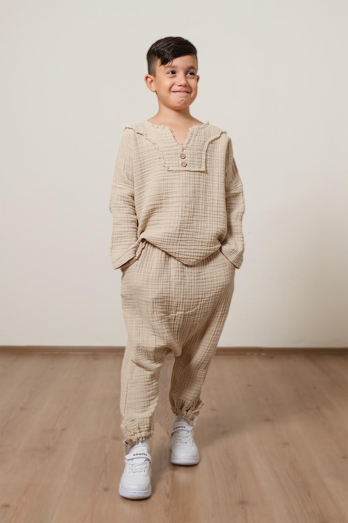 Lambert Müslin Düğmeli Sweat Bej