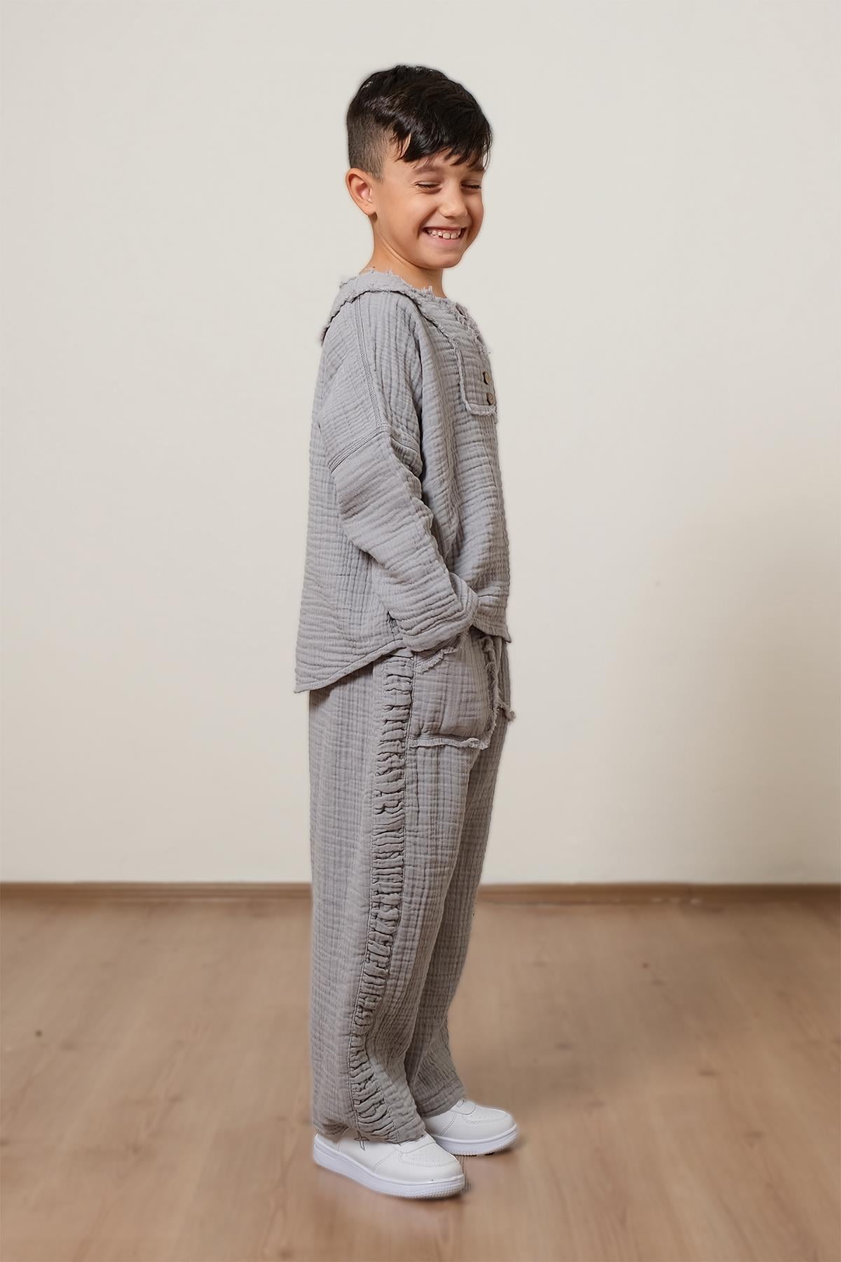 Lambert Müslin Düğmeli Sweat Gri