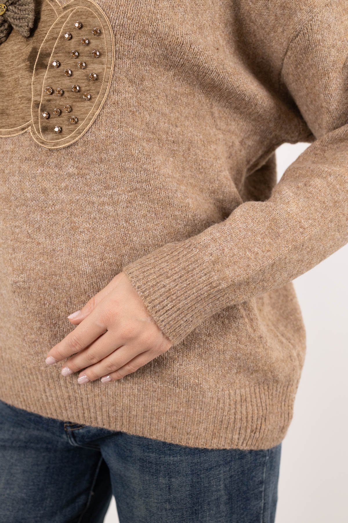 Ayıcık Kabartma Detay Peluş Kapişon Kazak