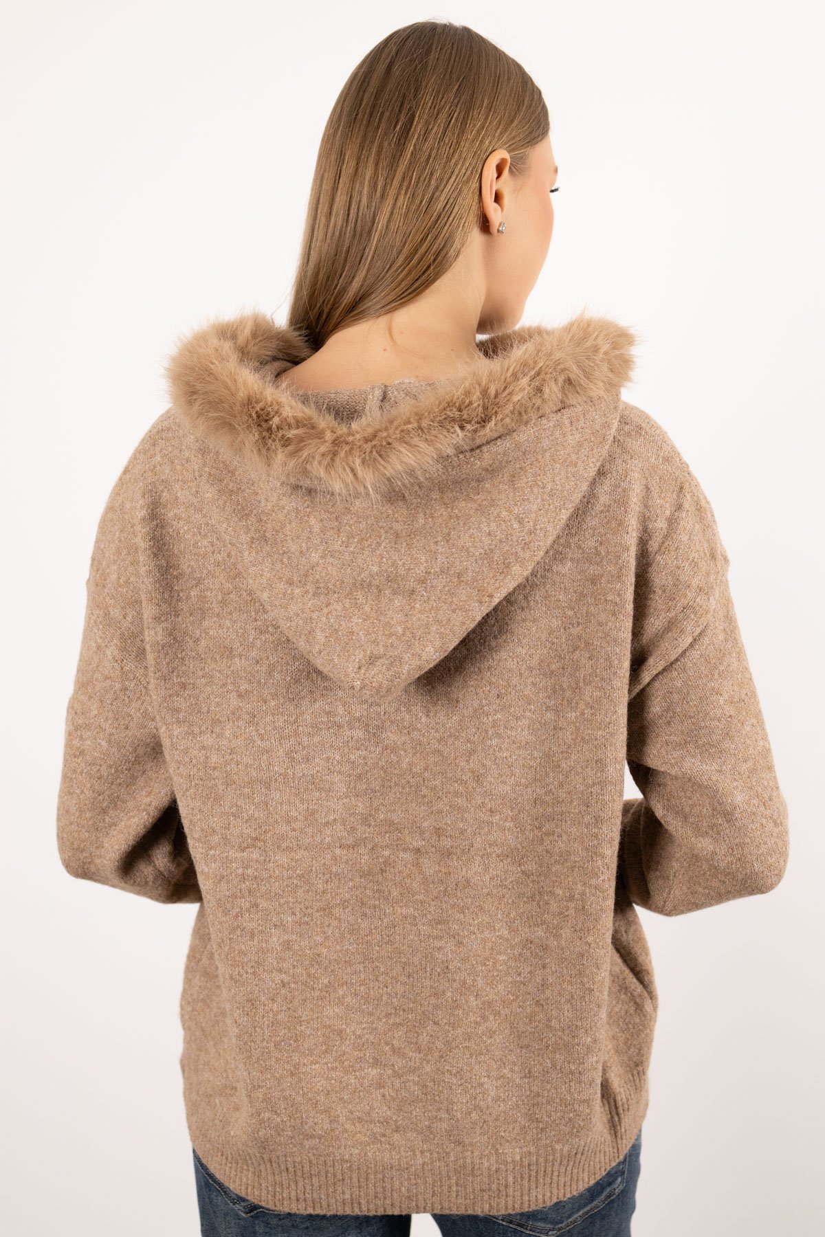 Ayıcık Kabartma Detay Peluş Kapişon Kazak