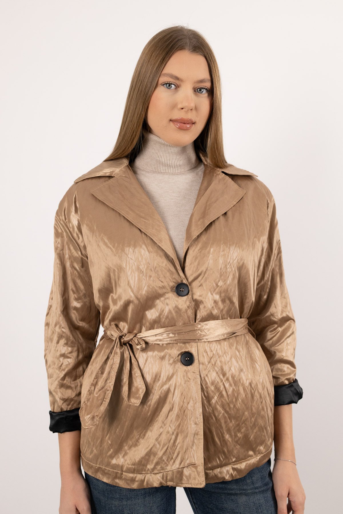 Bel Bağlama Detay V Yaka Ceket