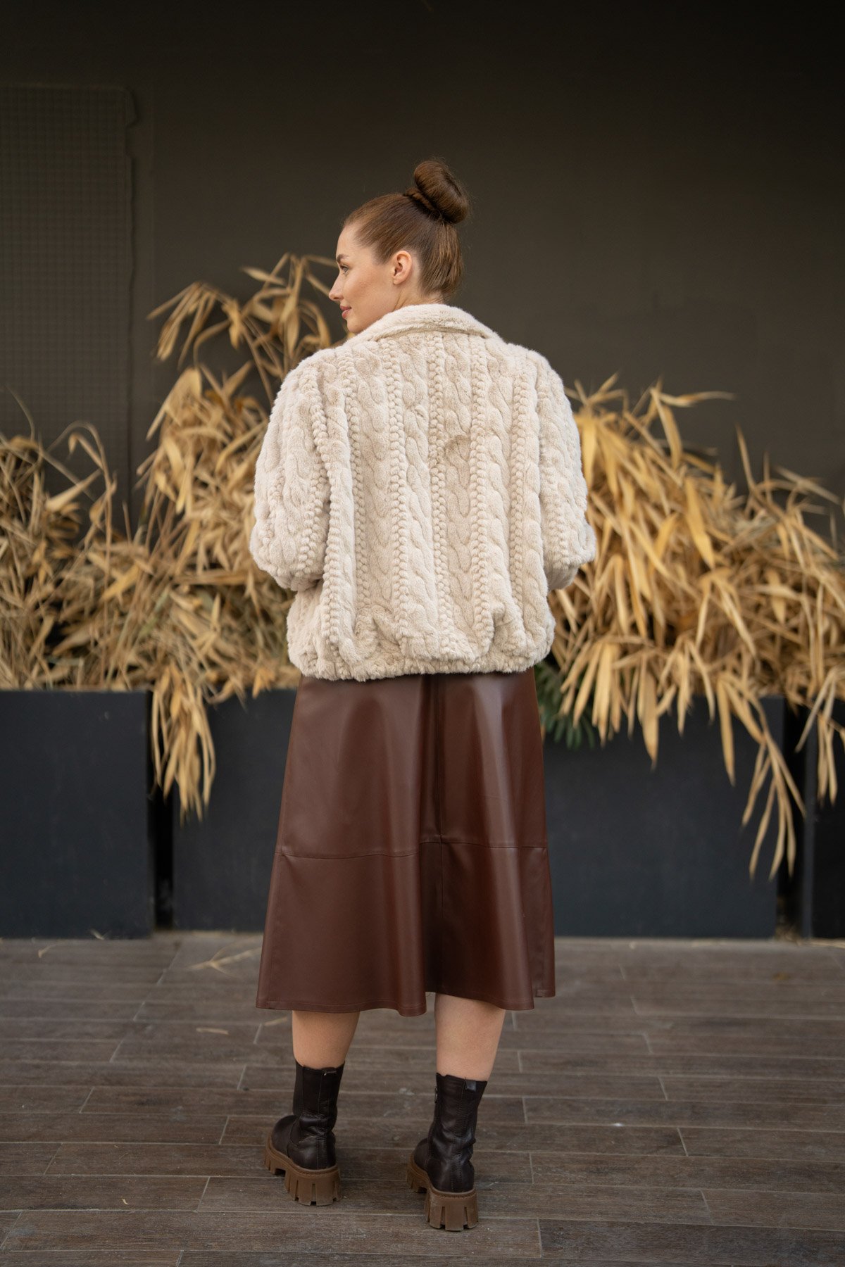 Bel Kemer Detaylı Cepli Deri Etek