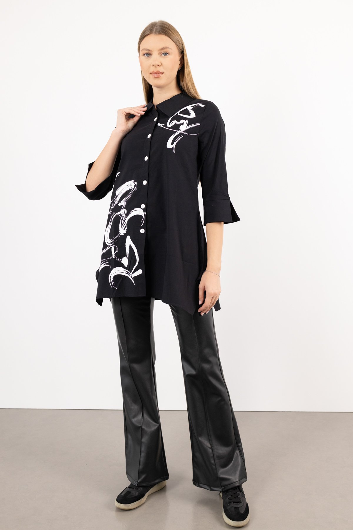 Bel Kemer Detaylı Deri Pantolon