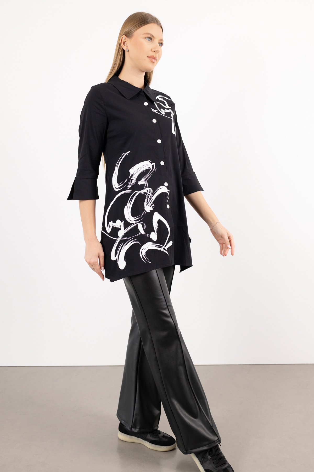 Bel Kemer Detaylı Deri Pantolon