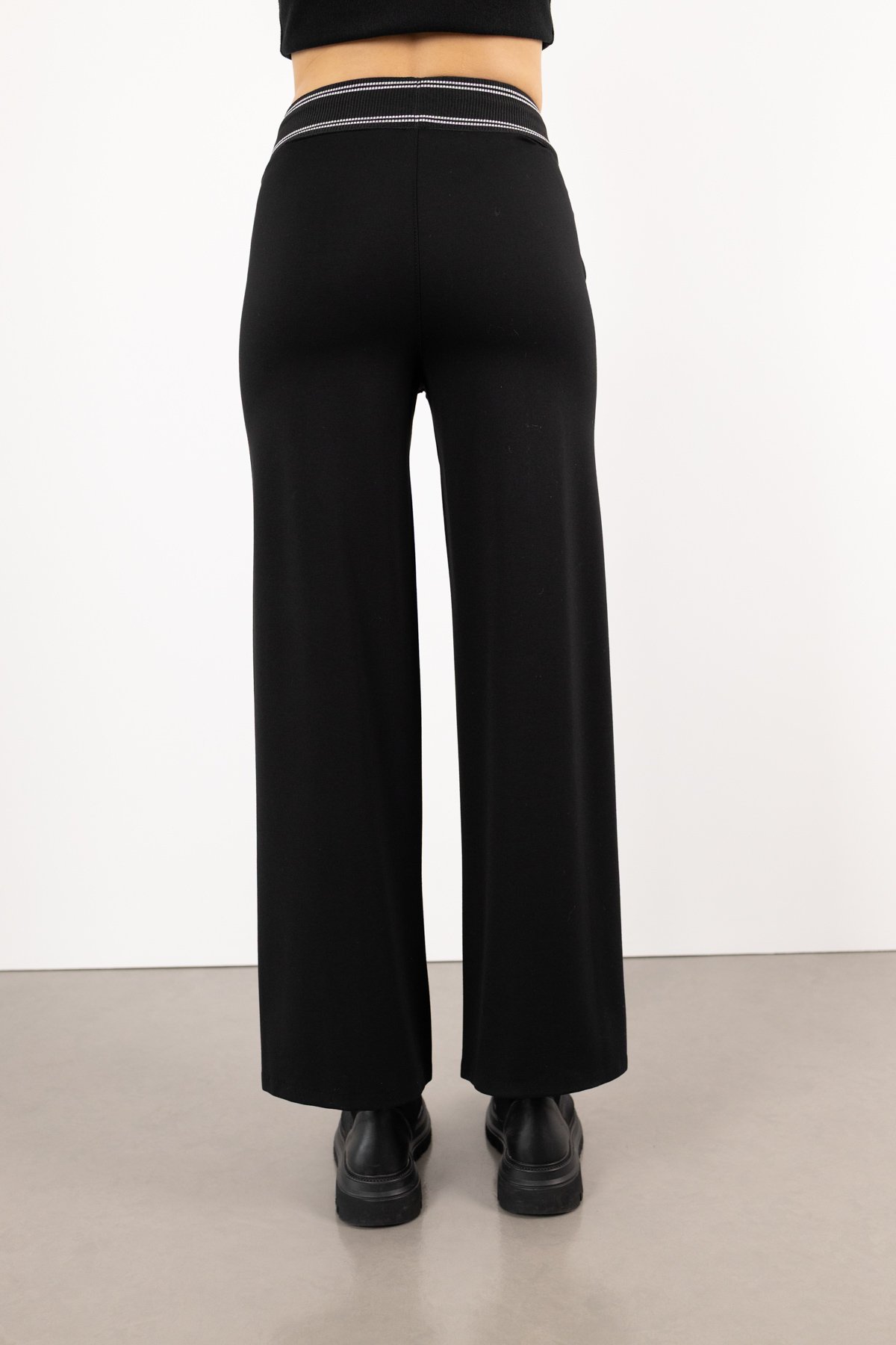 Bel Lastik Şerit Detay Bağlamalı Likralı Pantolon