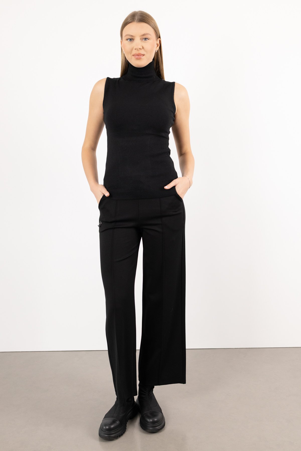 Bel Lastik Şerit Detay Bağlamalı Likralı Pantolon