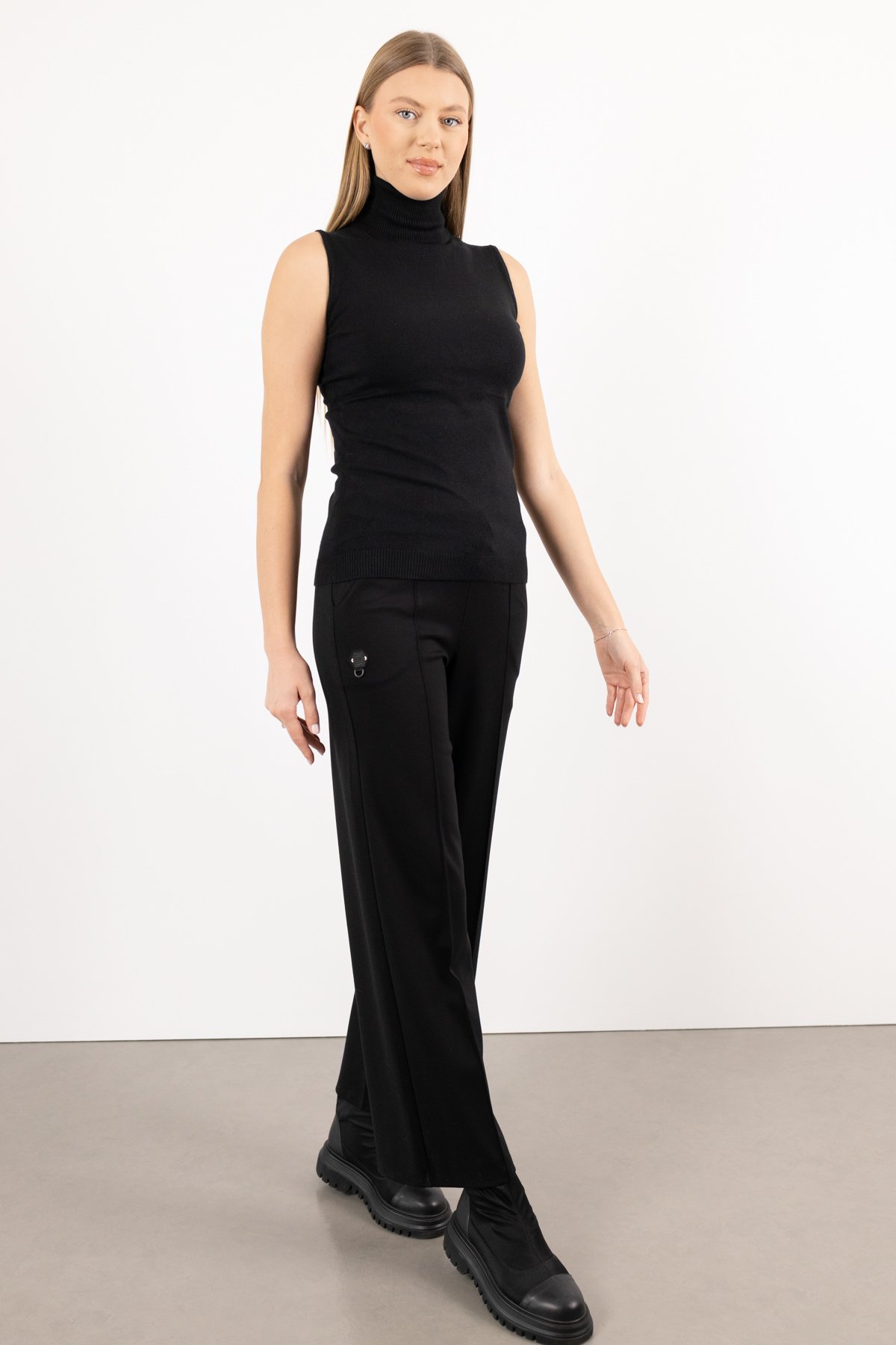 Bel Lastik Şerit Detay Bağlamalı Likralı Pantolon