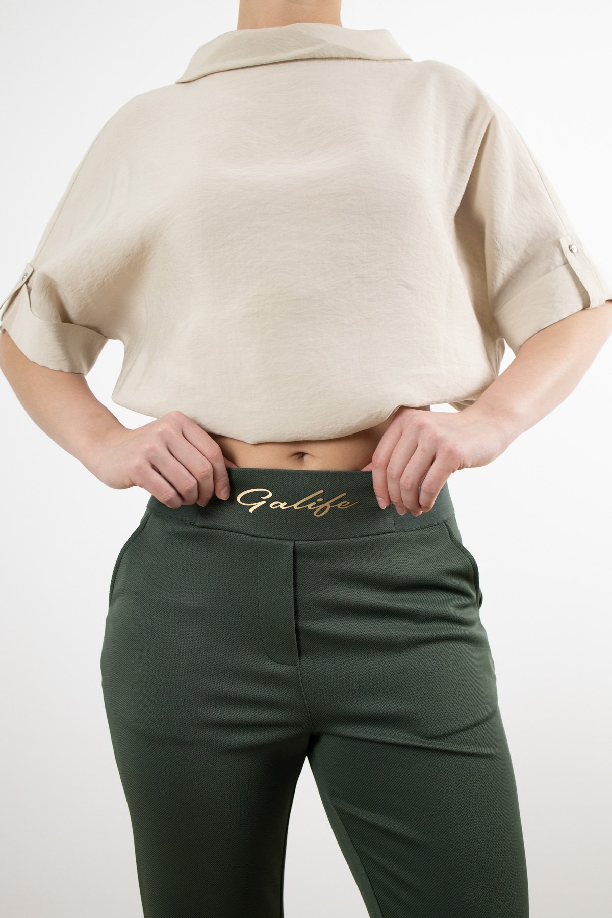 Bel Lastik Ve Yazı Detaylı Paça Çıtçıtlı Pantolon