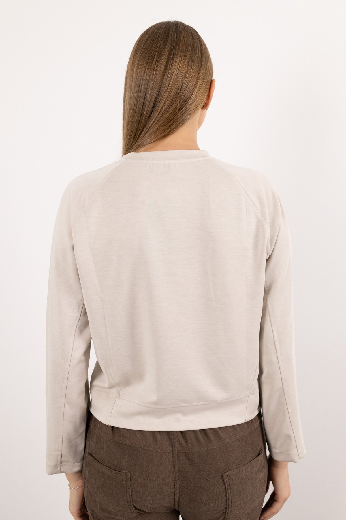 Bisiklet Yaka Detaylı Desenli Uzun Kollu Bluz