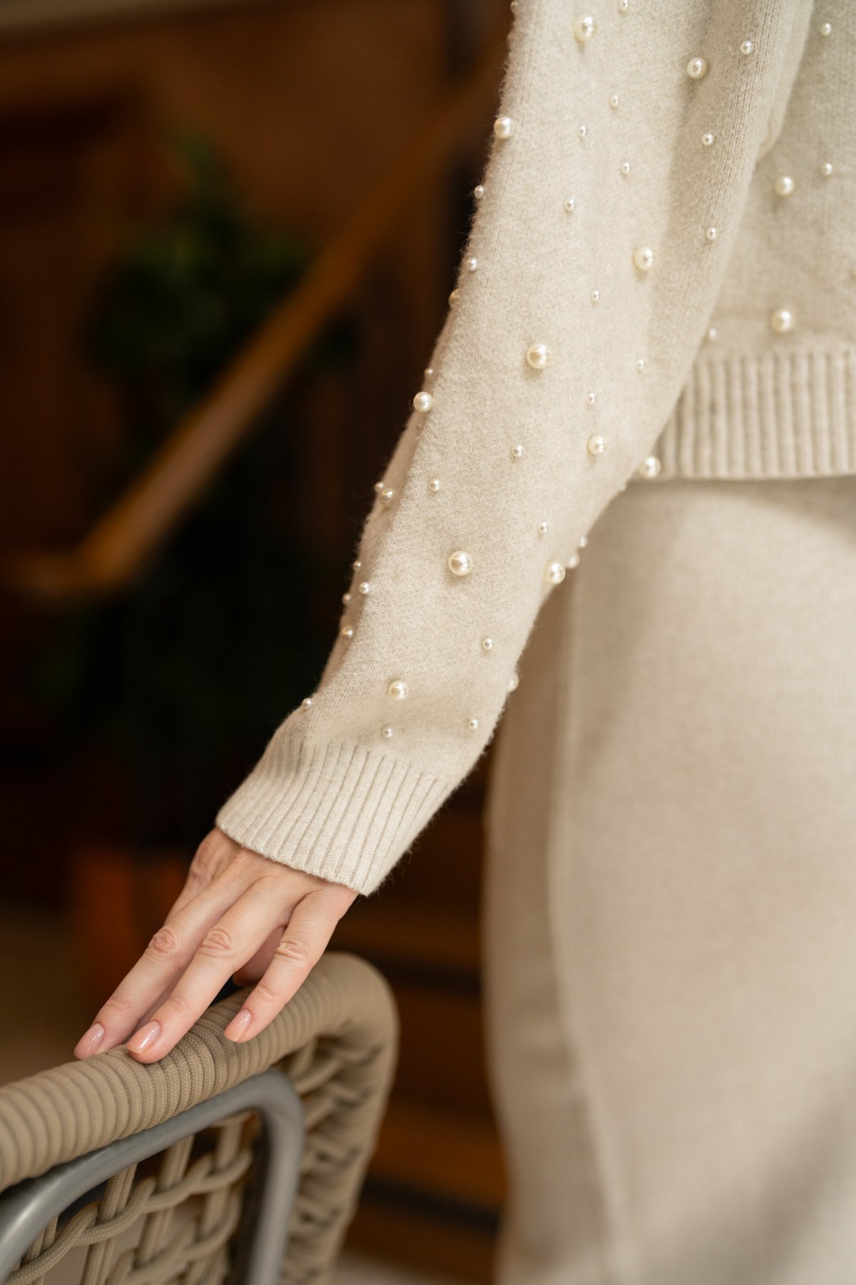 Boncuk İşleme Detay Triko Ceket