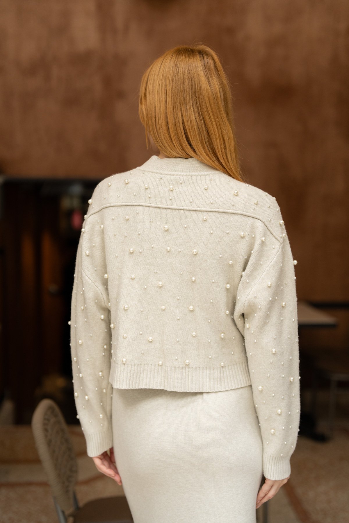 Boncuk İşleme Detay Triko Ceket