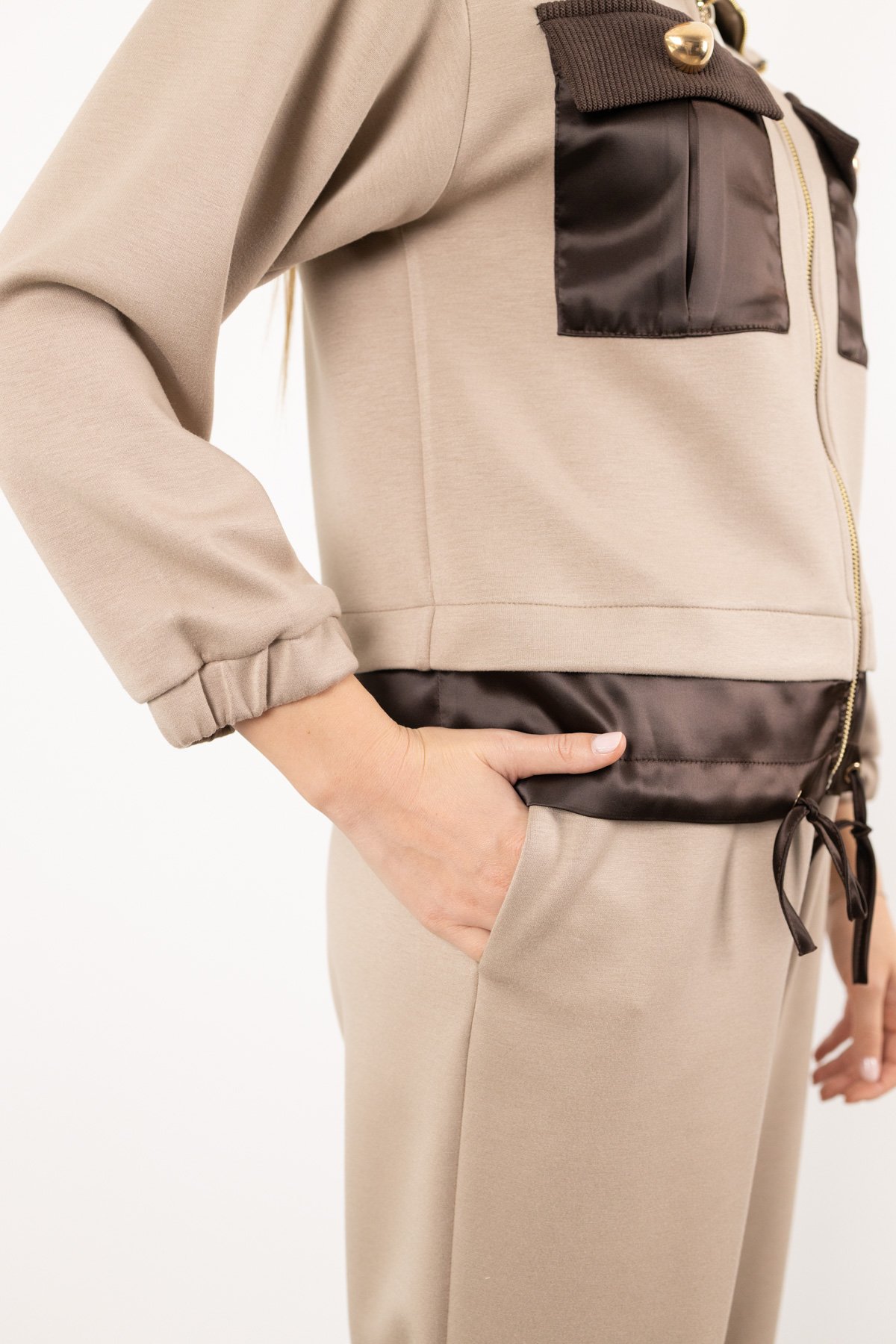 Çift Cep Detay Bel Büzgü Ceket