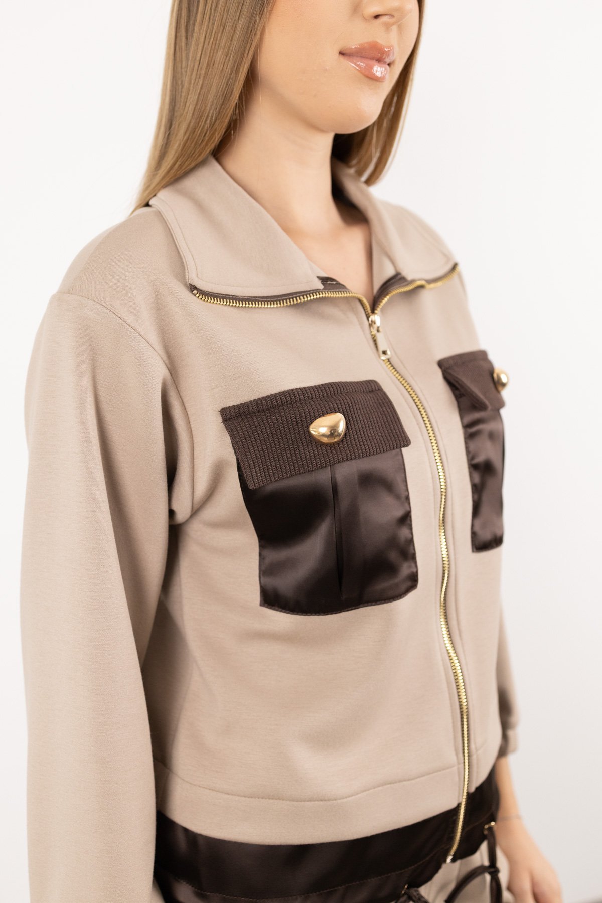 Çift Cep Detay Bel Büzgü Ceket