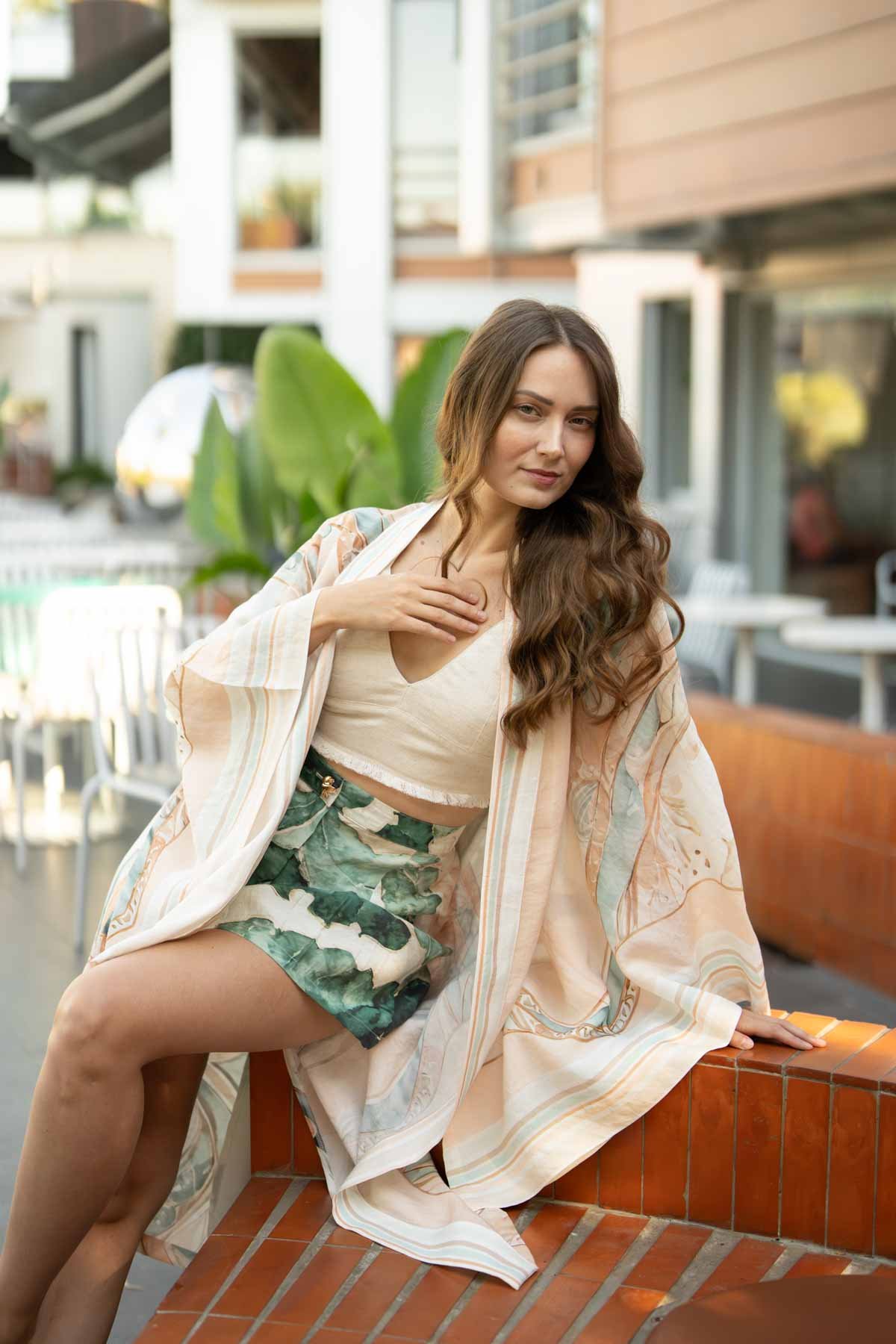Desenli Japon Kadın Kimono