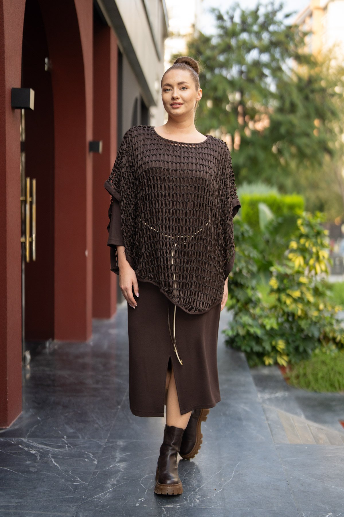 File Detaylı Uzun ElbisE Takım