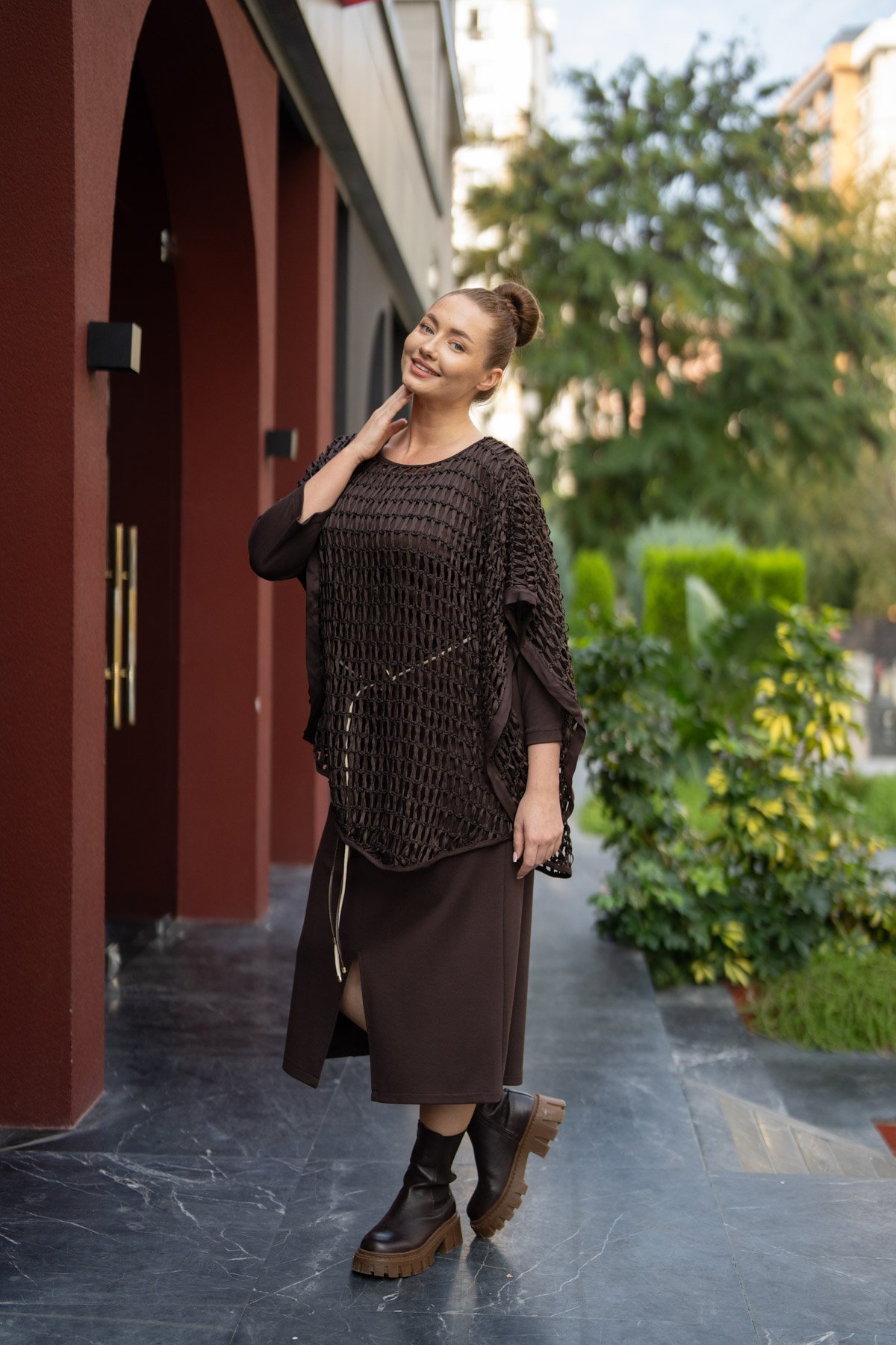 File Detaylı Uzun ElbisE Takım