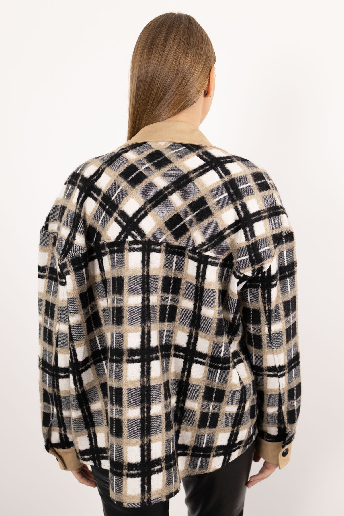 İki RenkLİ  İç Bluz Detaylı Oduncu Ceket