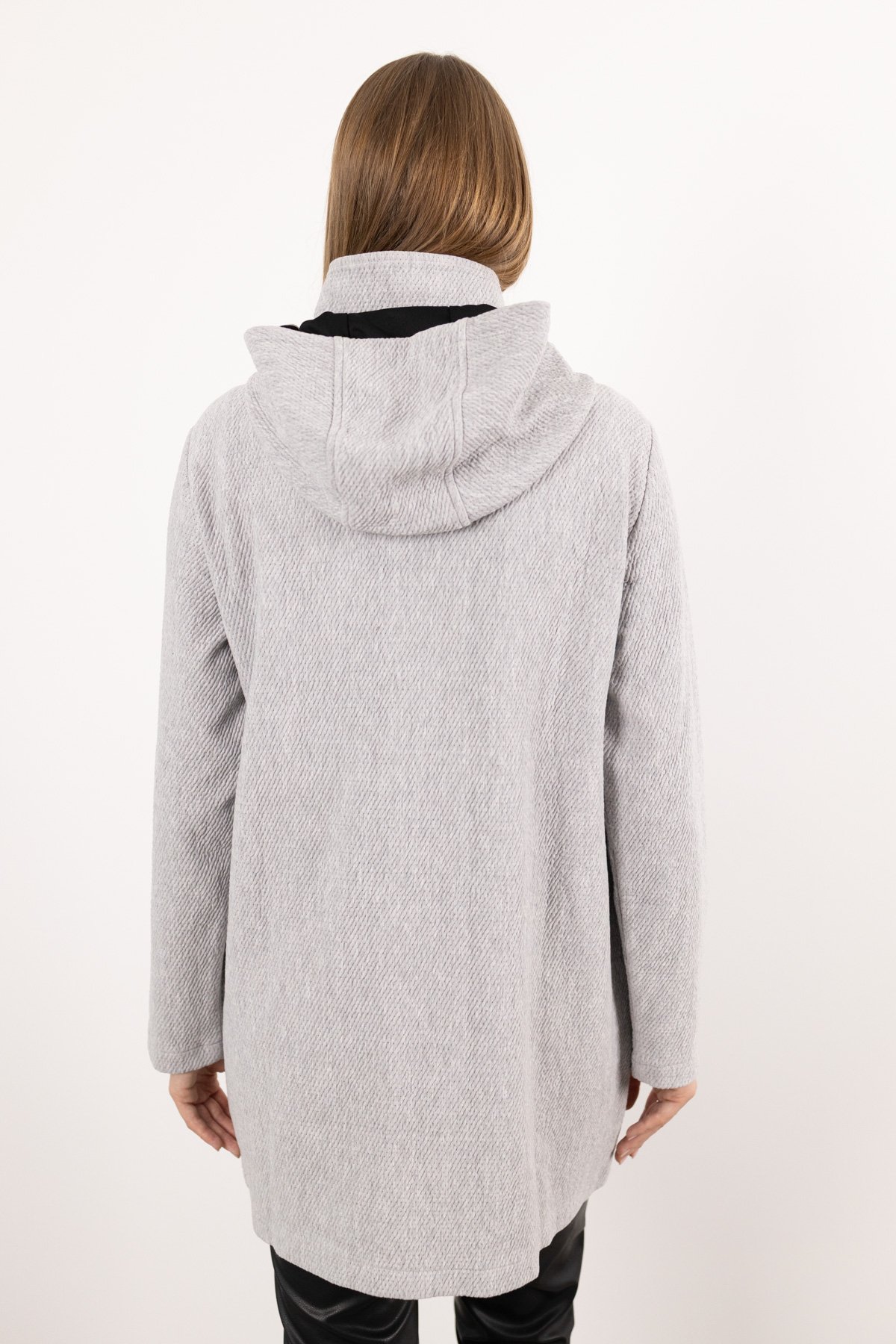 Kapüşon Detaylı Düğmeli Uzun Kollu Cepli Uzun Hırka
